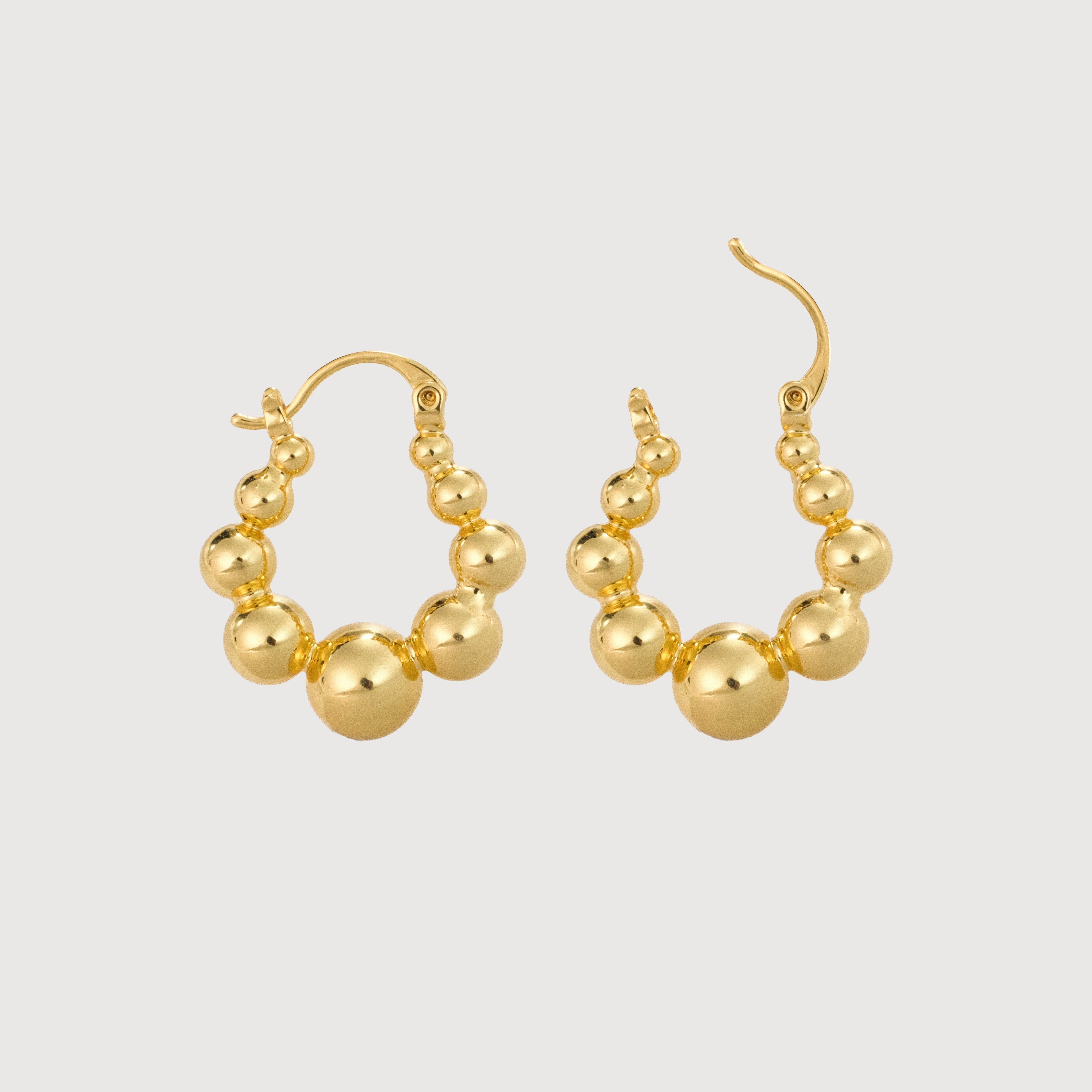 18K Gold-Plated Graduated Bead Hoop Earrings