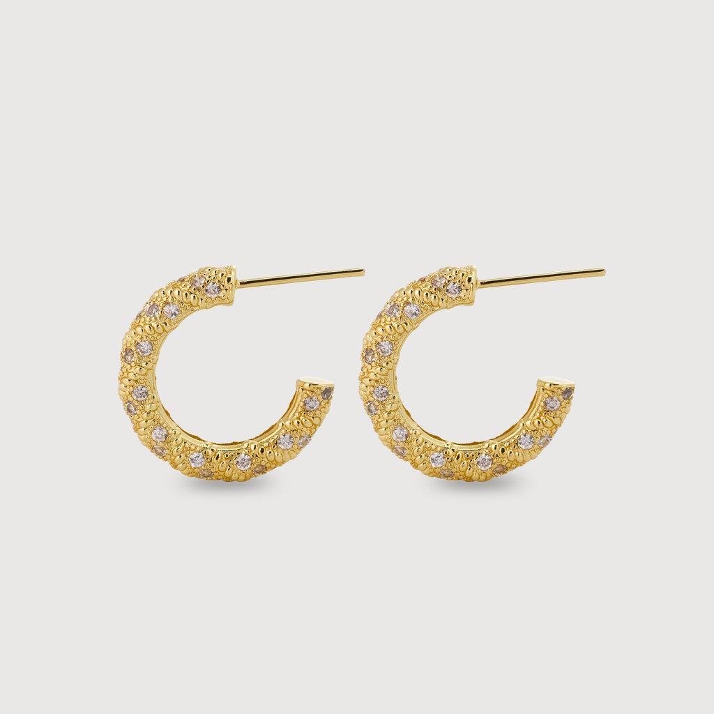 18K Gold-Plated Textured Zircon Hoop Earrings