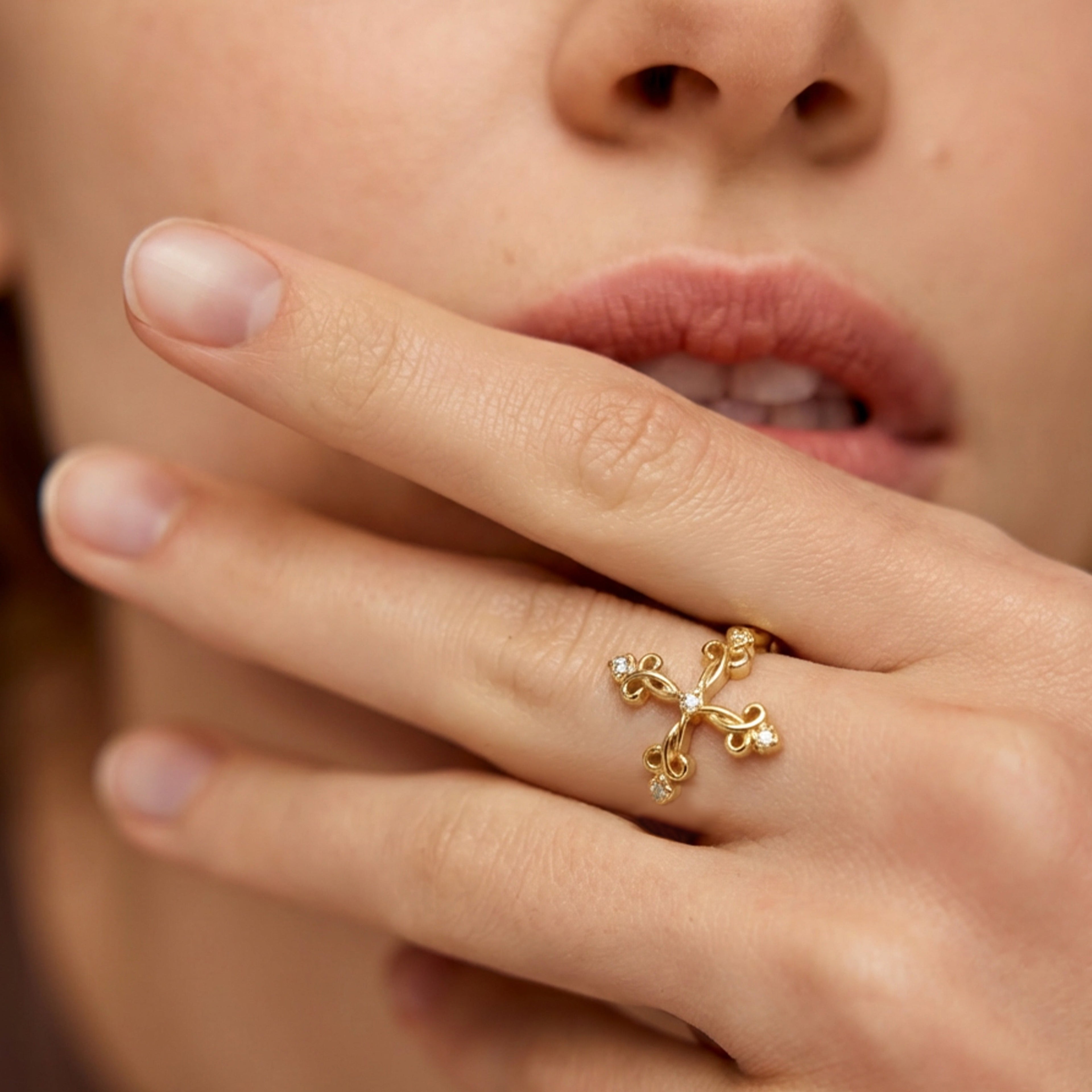 S925 Zircon Floral Filigree Adjustable Ring