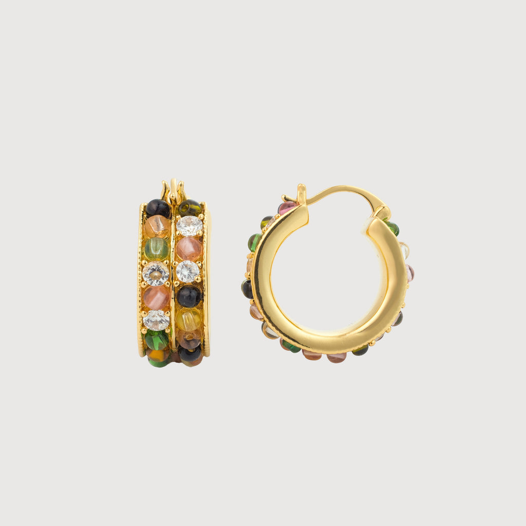 18K Gold-Plated Multicolor Zircon Hoop Earrings