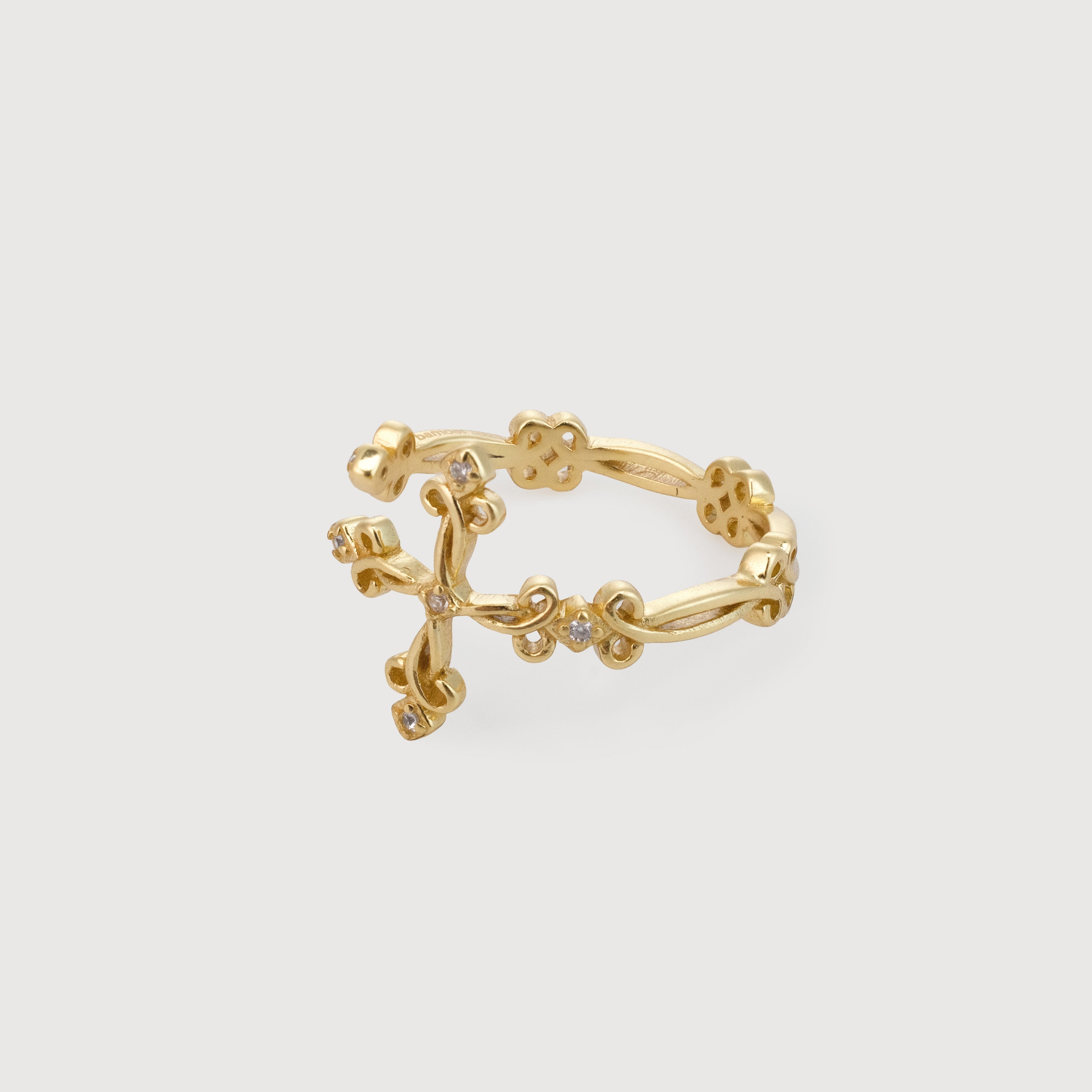 S925 Zircon Floral Filigree Adjustable Ring