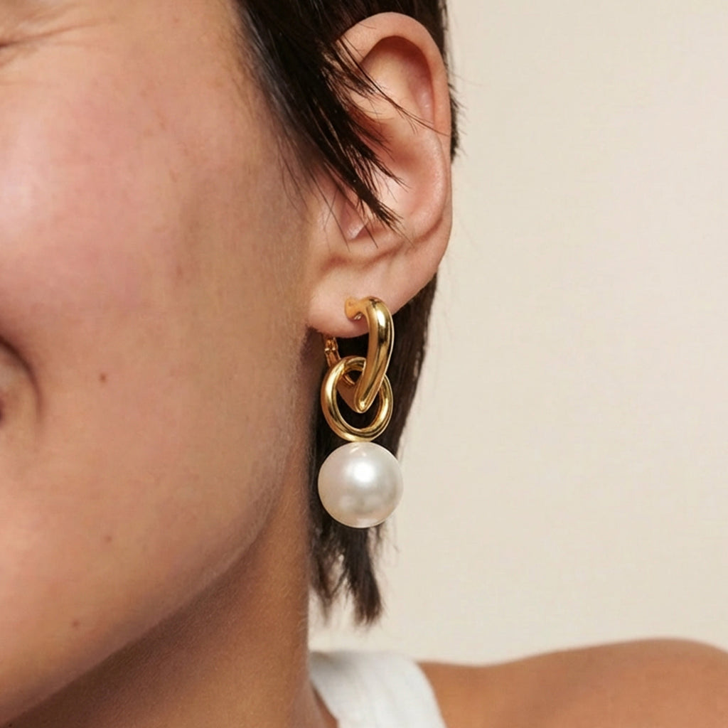 Interlocking Heart Pearl Drop Earrings