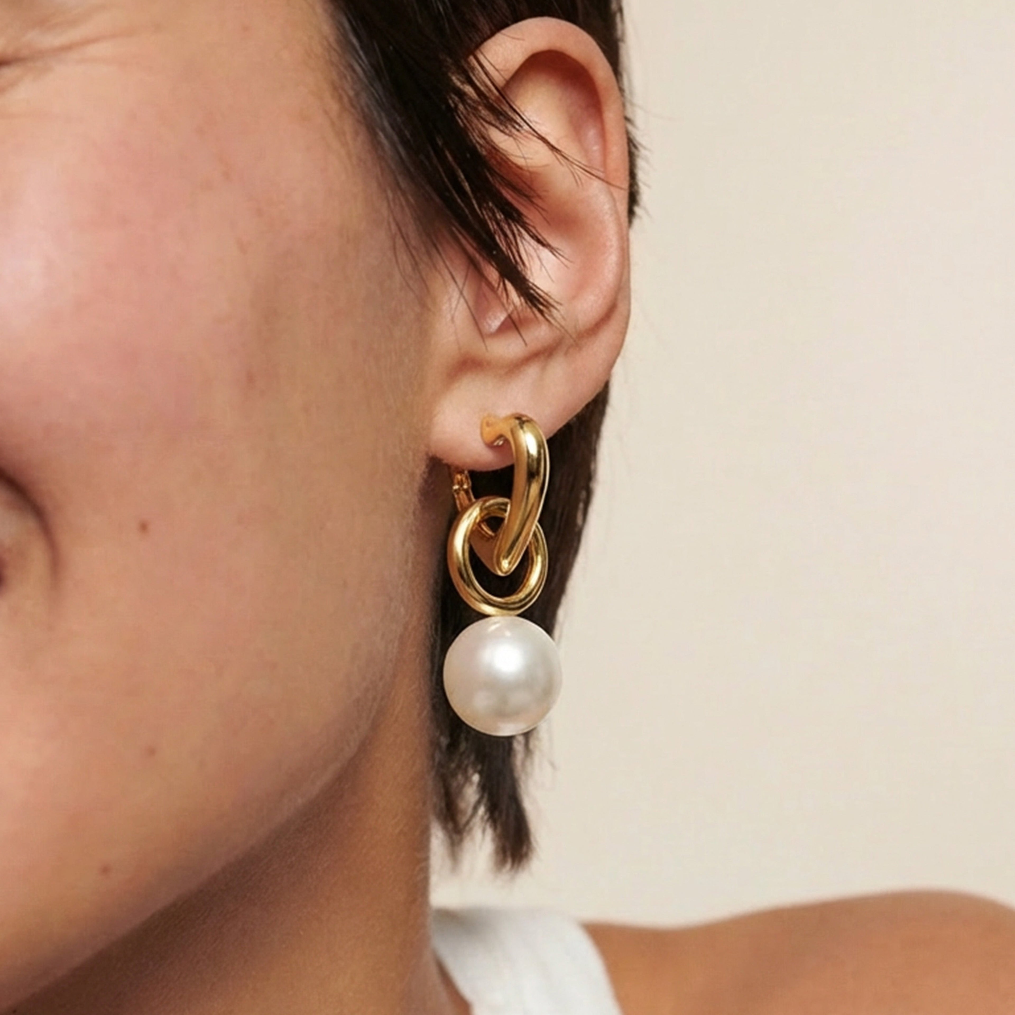 Interlocking Heart Pearl Drop Earrings