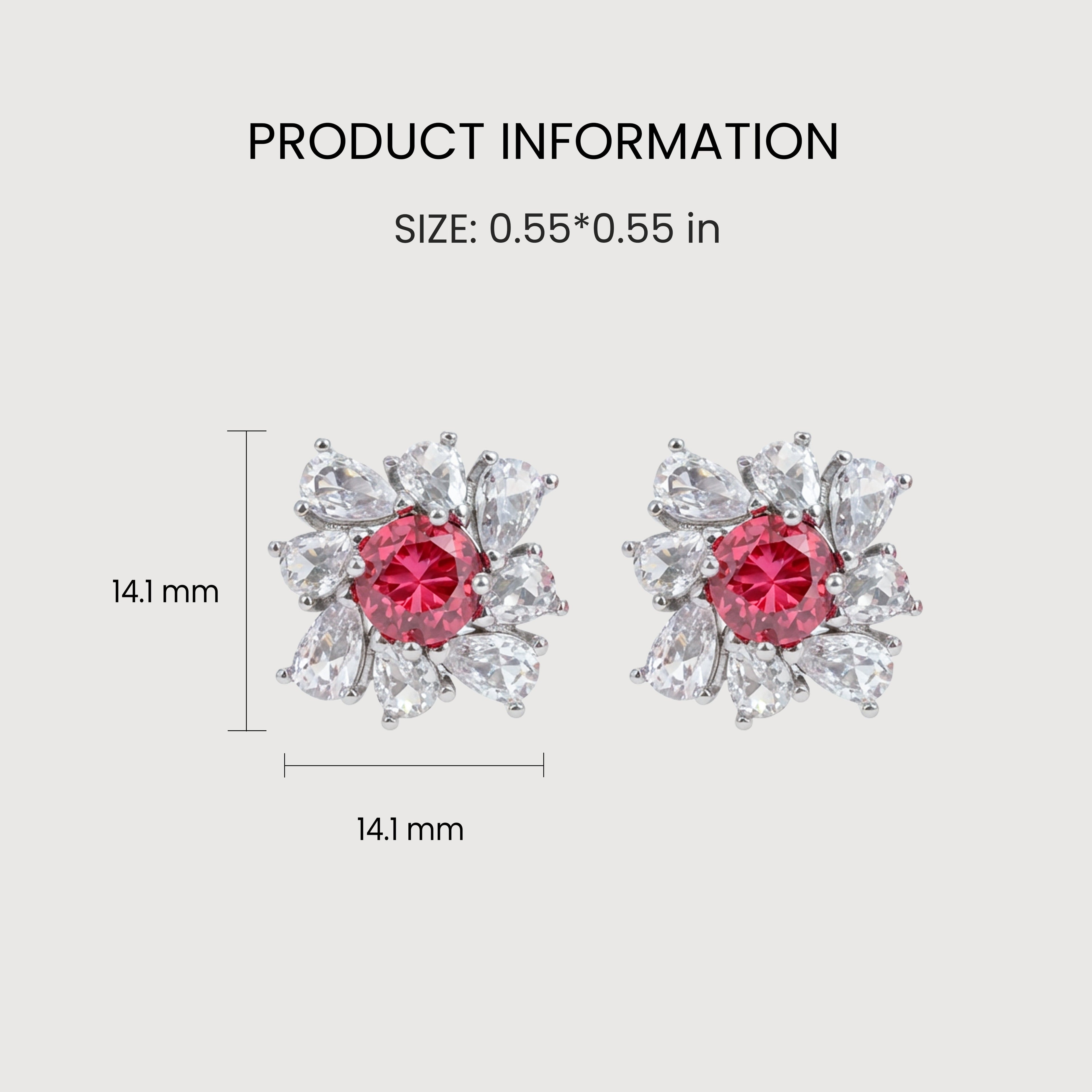Pink Floral Zircon Brass Stud Earrings