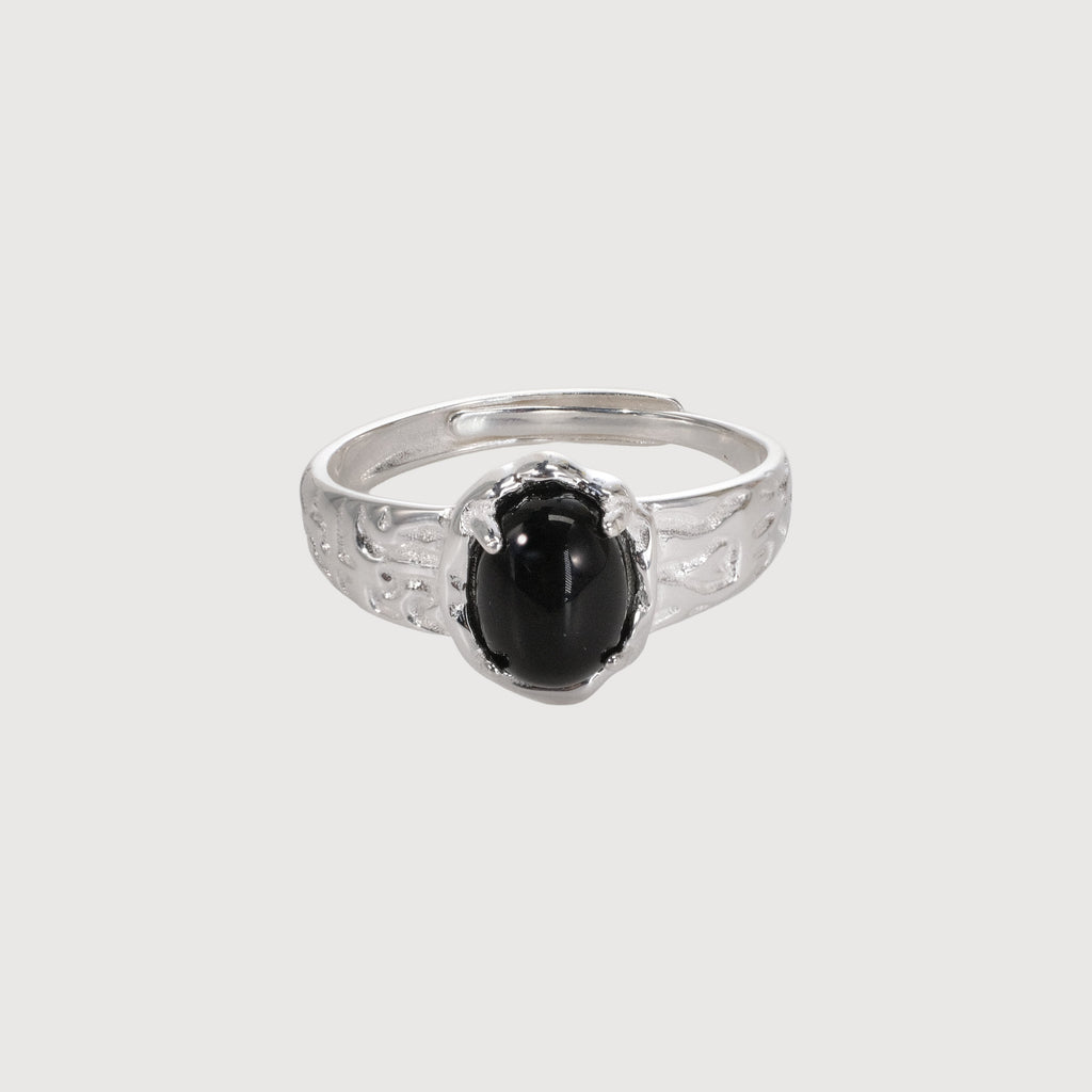 Natural Black Agate S925 Silver Ring
