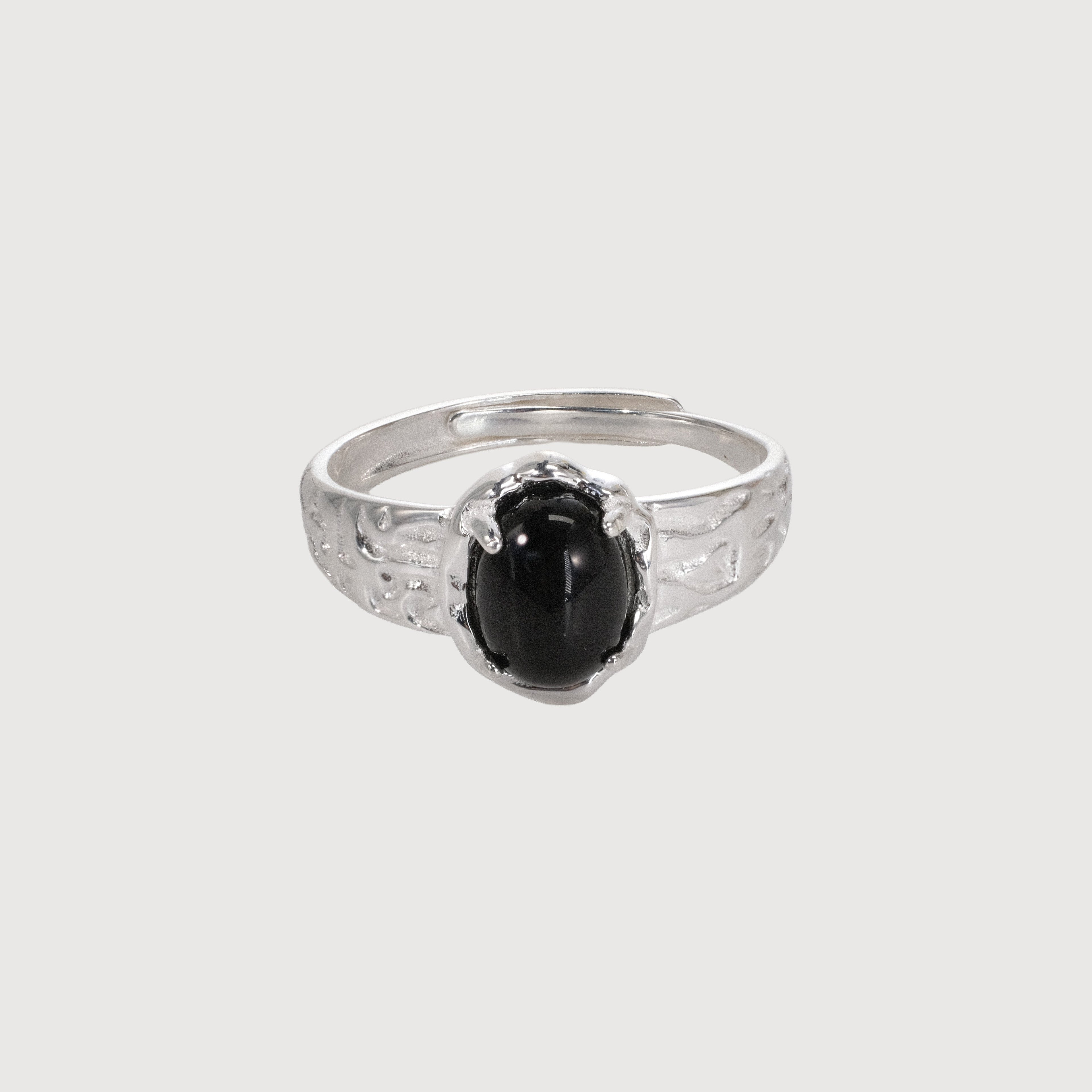 Natural Black Agate S925 Silver Ring