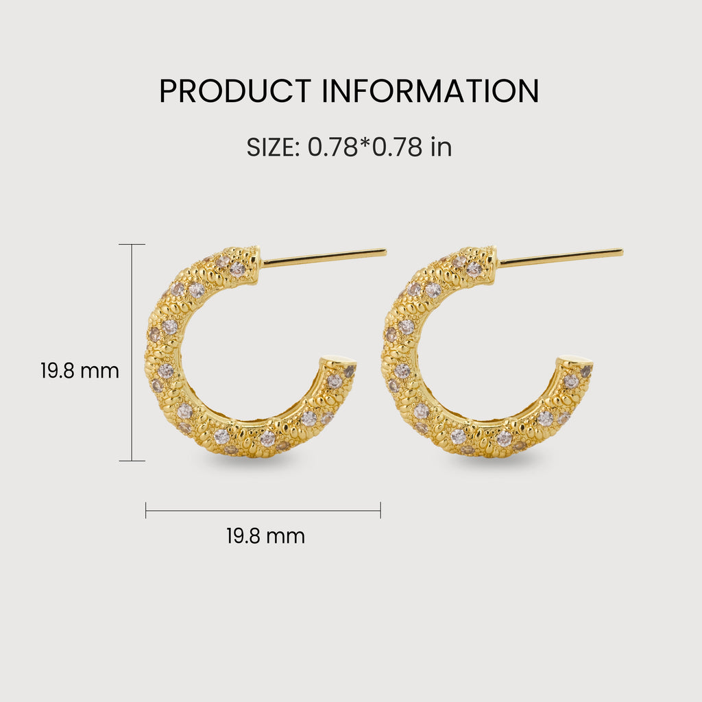 18K Gold-Plated Textured Zircon Hoop Earrings
