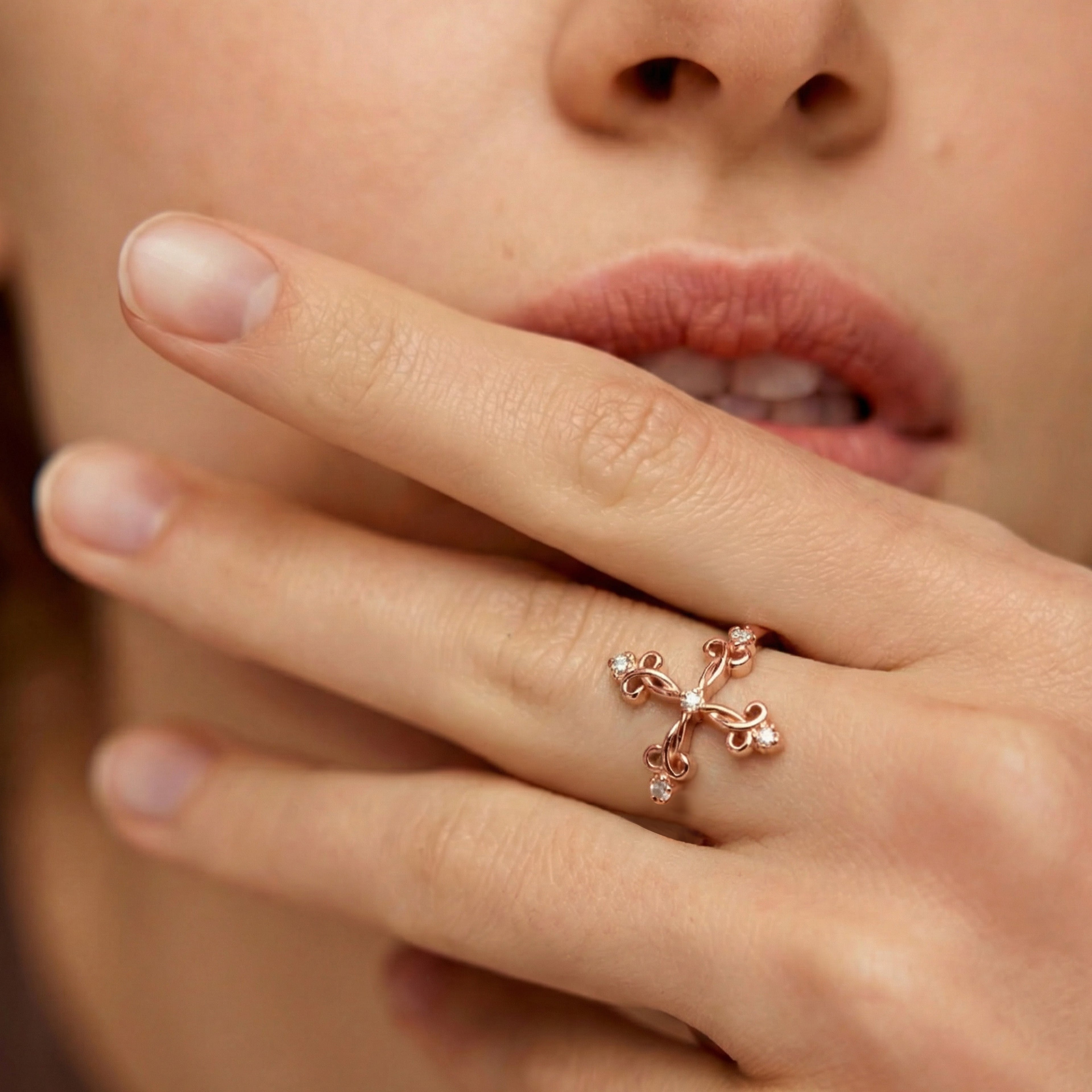 S925 Zircon Floral Filigree Adjustable Ring