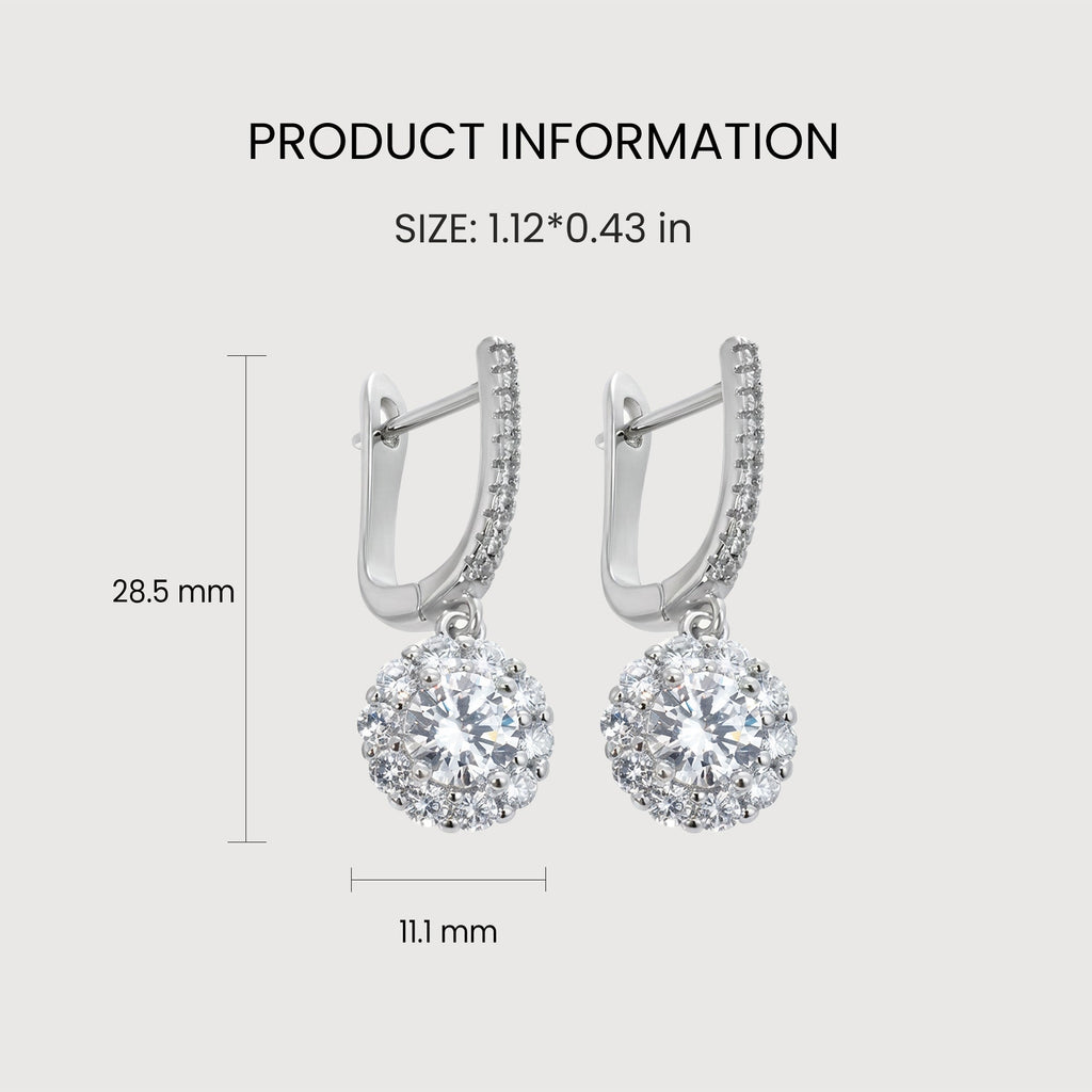 Round Halo Zircon Brass Drop Earrings