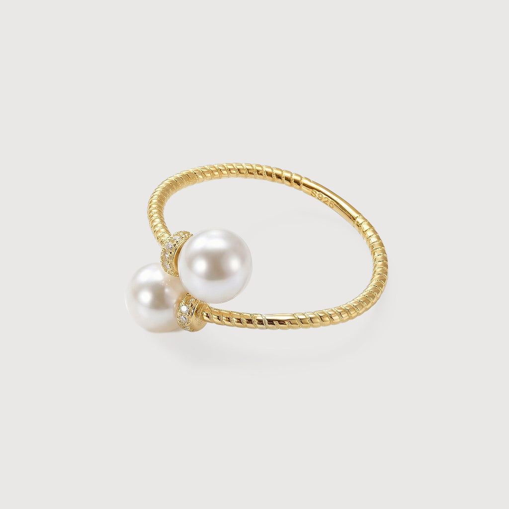 S925 Silver Double Pearl Adjustable Ring