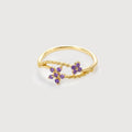 18K Gold-Plated S925 Purple CZ Floral Ring