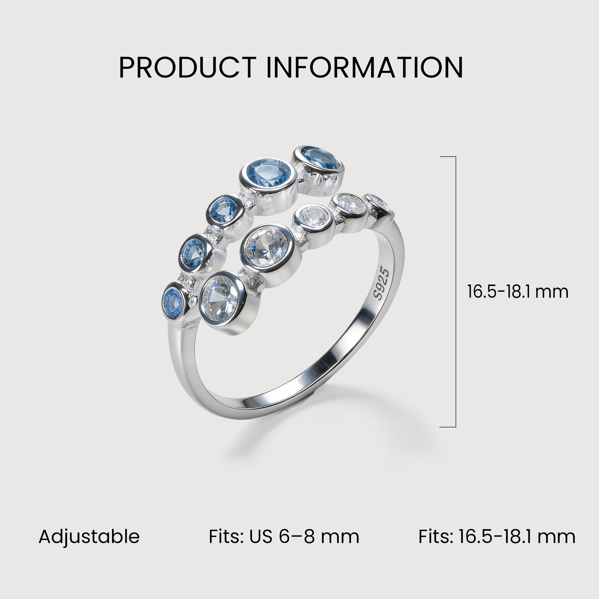 S925 Blue Zircon Double-Row Adjustable Ring