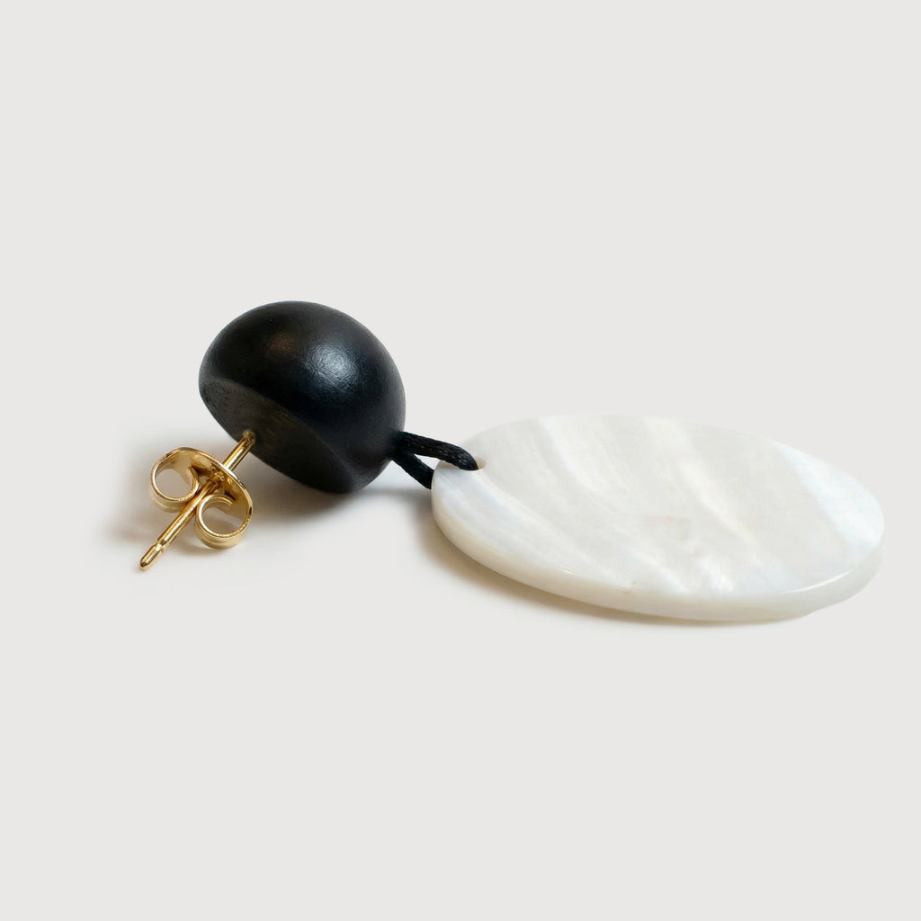 Black Bead and White Shell Drop Earrings