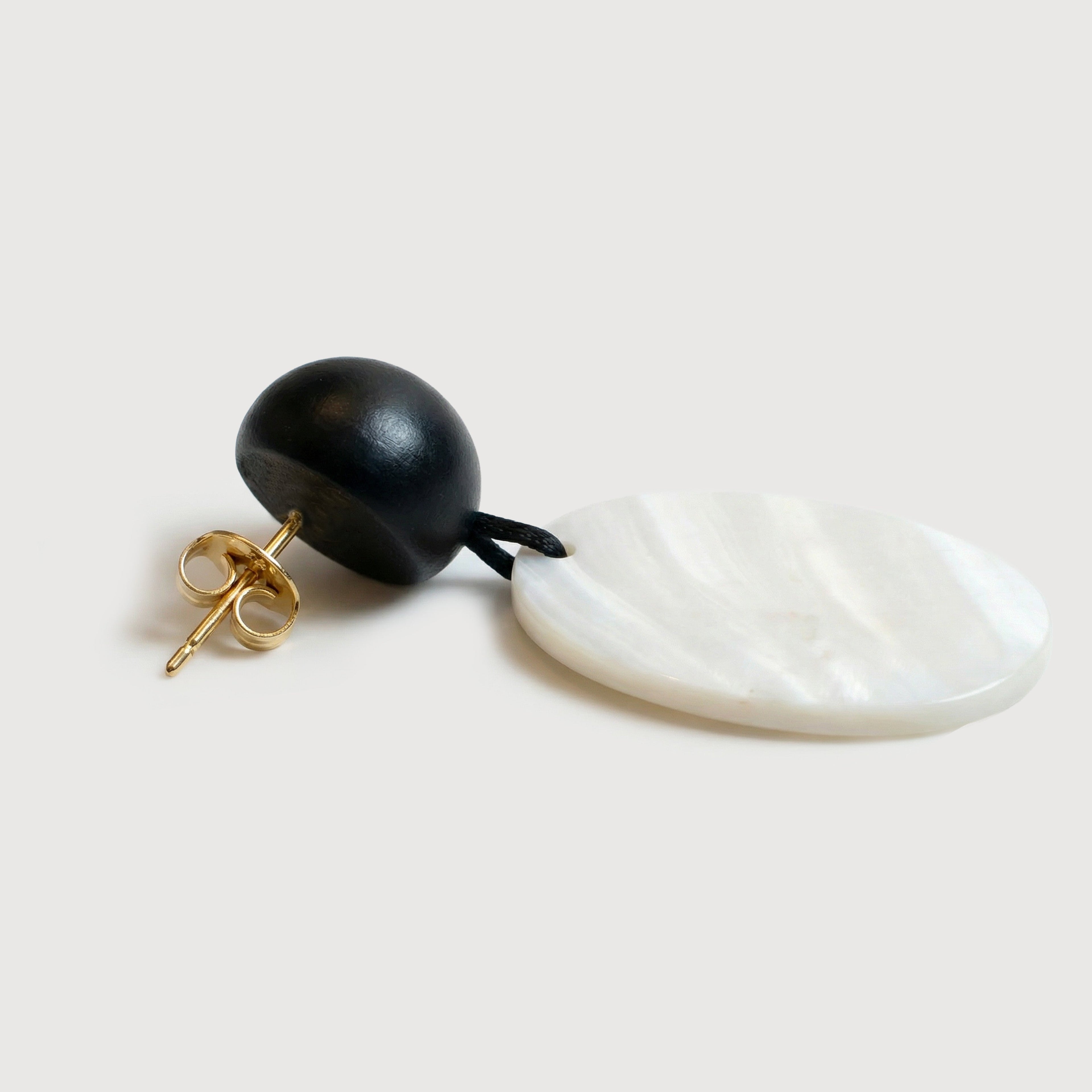 Black Bead and White Shell Drop Earrings