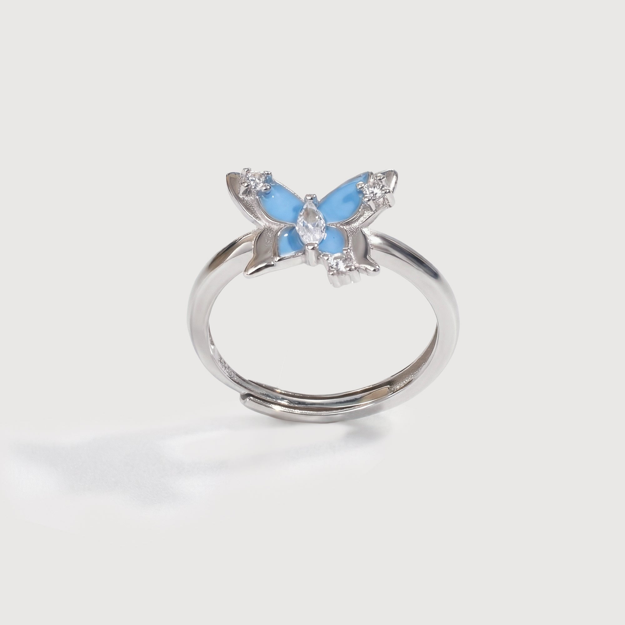 S925 Silver Blue Enamel Butterfly Ring