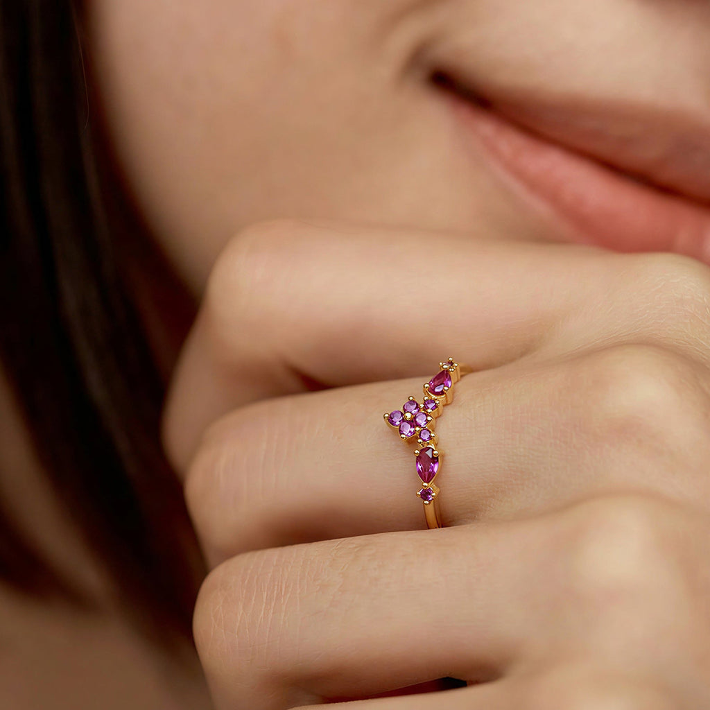 18K Gold-Plated S925 Pink CZ Tiara Ring