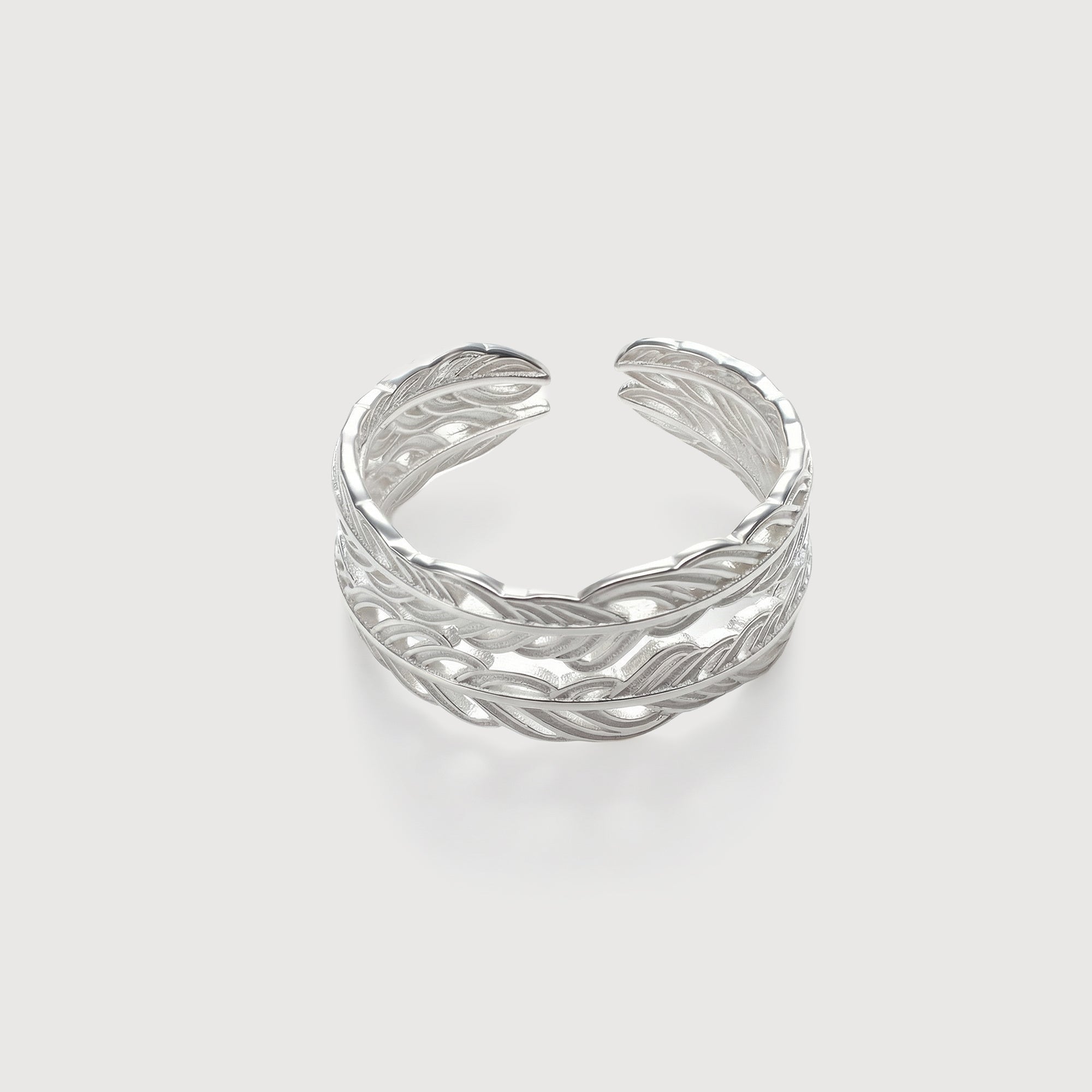Layered Feather S925 Silver Open Ring