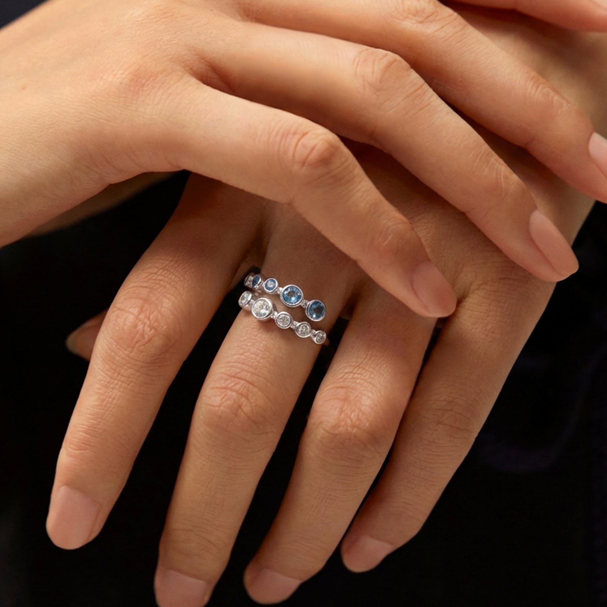 S925 Blue Zircon Double-Row Adjustable Ring