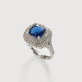 Silver-Tone Blue Zircon Halo Adjustable Ring