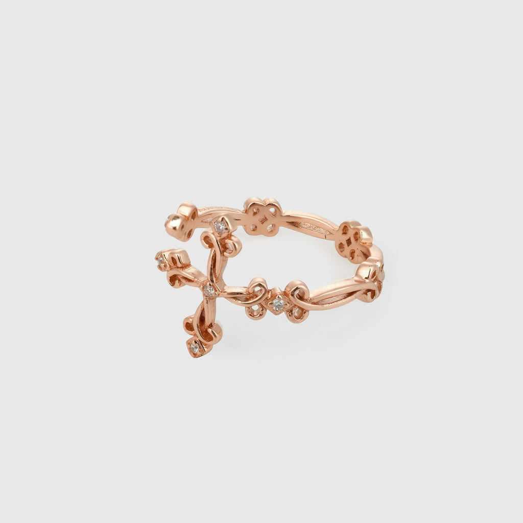 S925 Zircon Floral Filigree Adjustable Ring