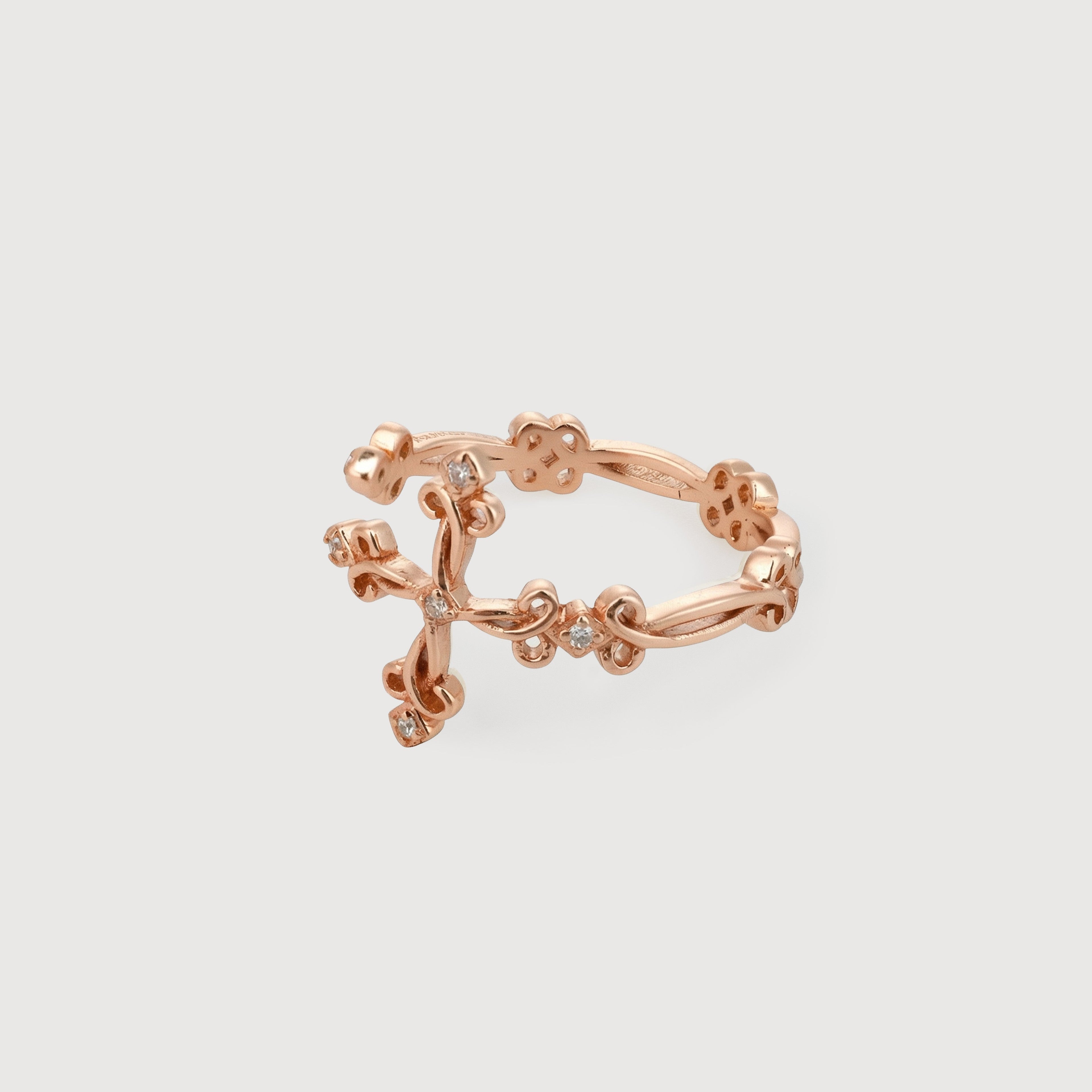S925 Zircon Floral Filigree Adjustable Ring