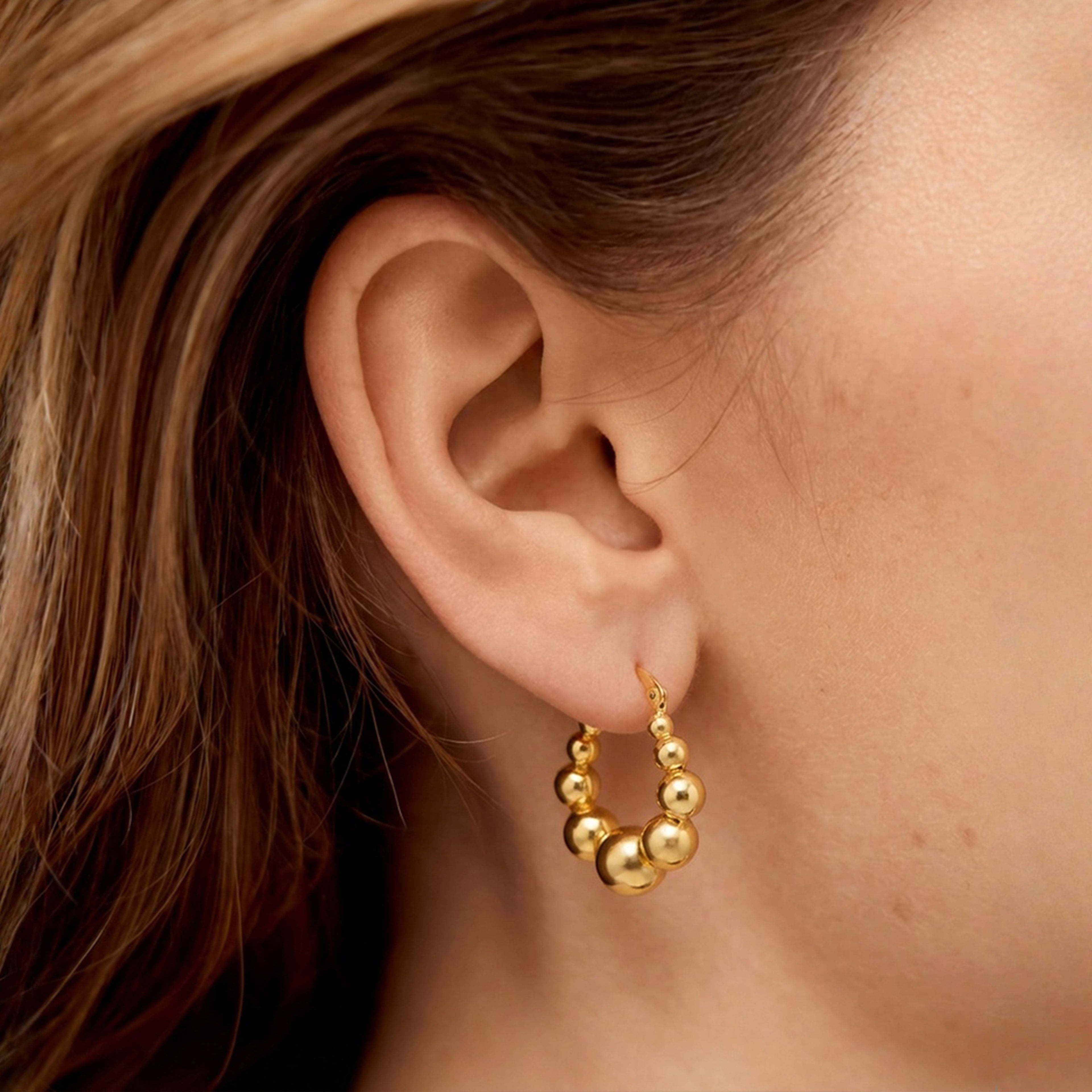 18K Gold-Plated Graduated Bead Hoop Earrings