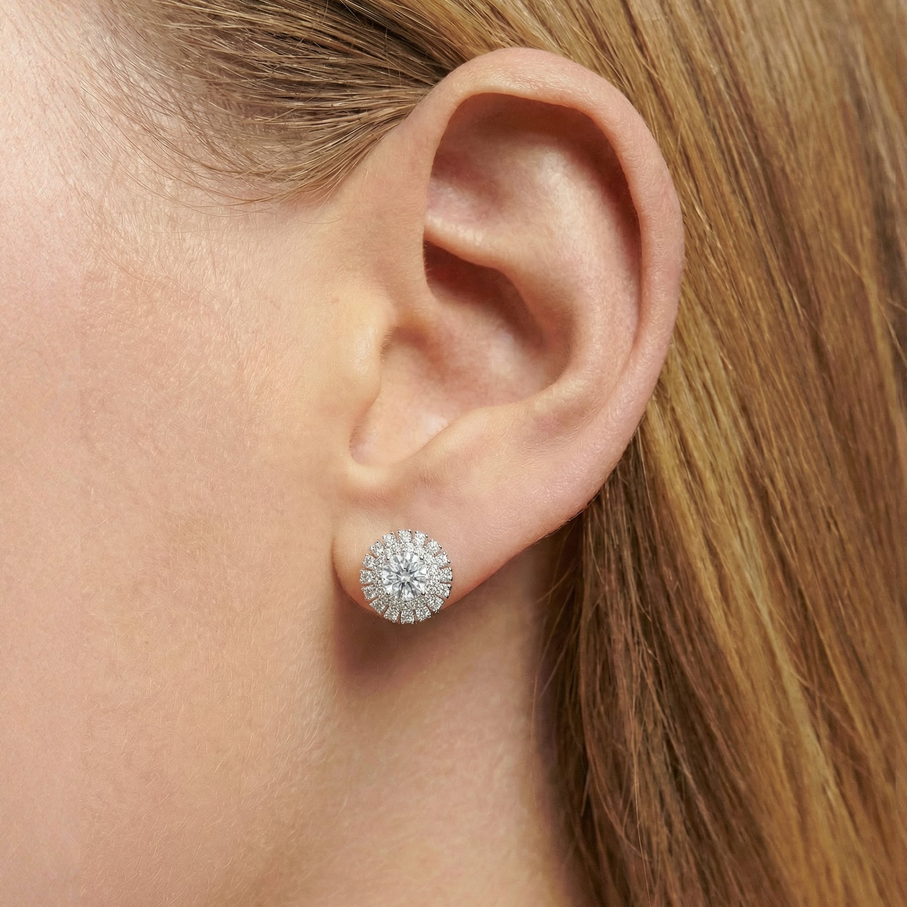Round Halo Zircon Brass Stud Earrings