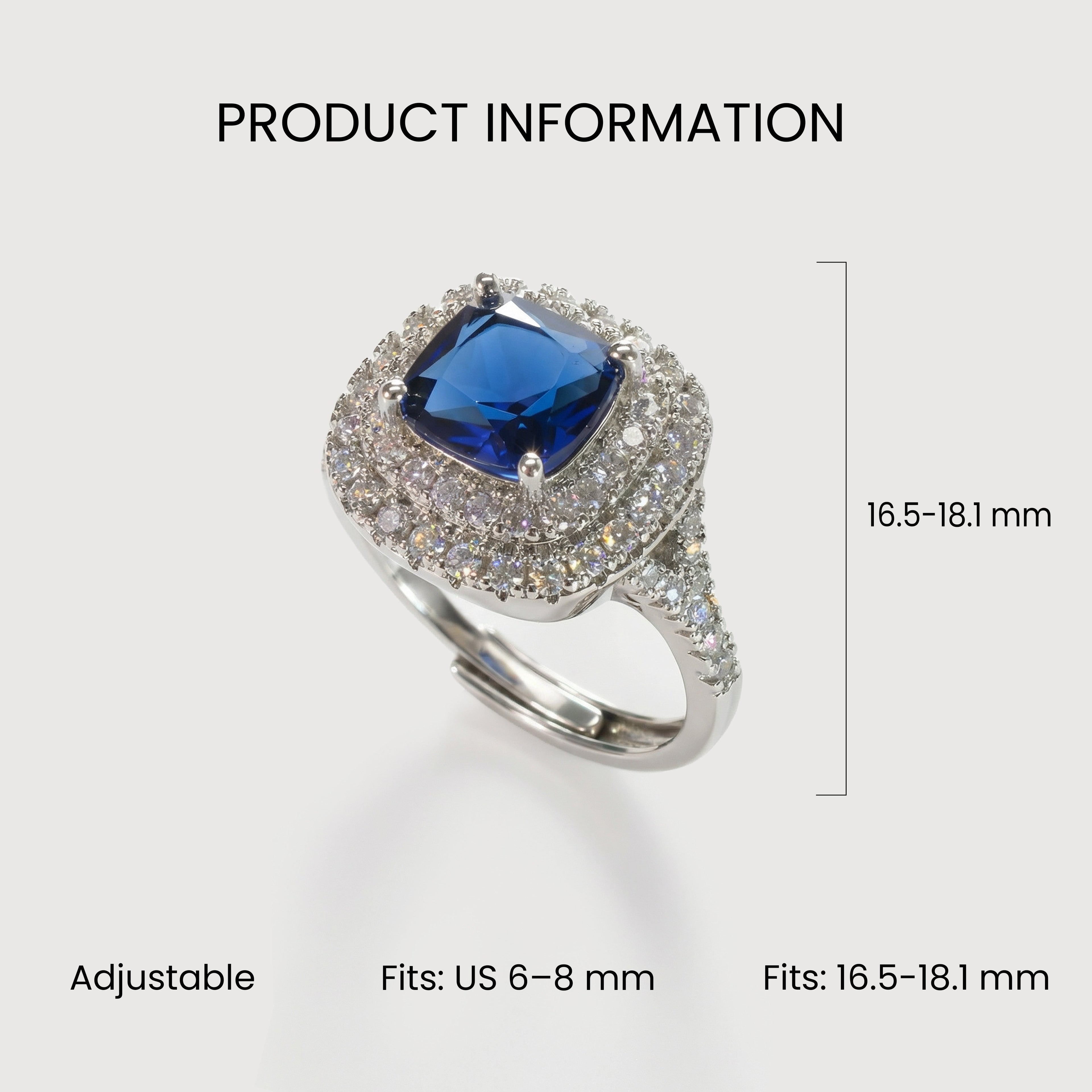 Silver-Tone Blue Zircon Halo Adjustable Ring