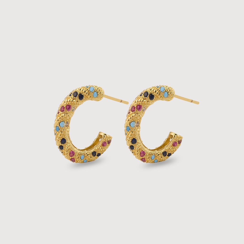 18K Gold-Plated Textured Zircon Hoop Earrings
