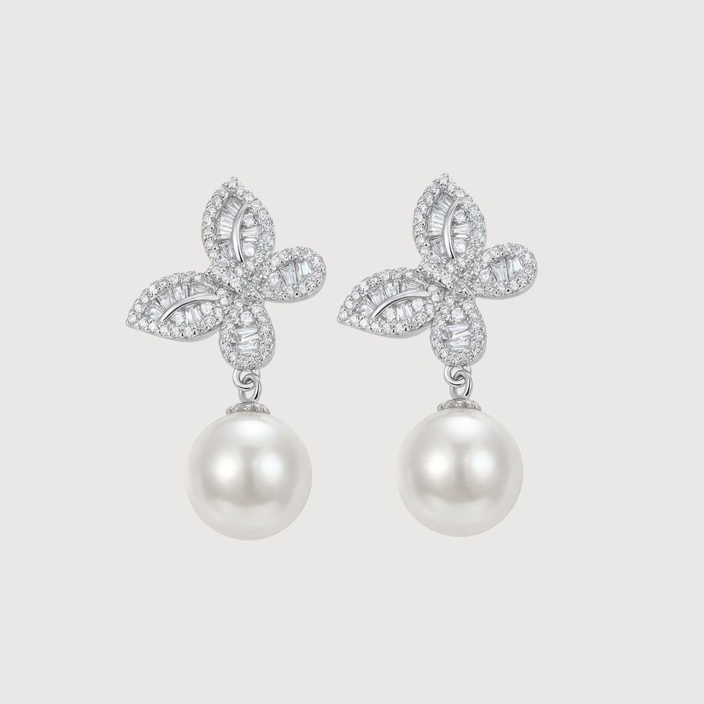Zircon Butterfly Pearl Drop Earrings