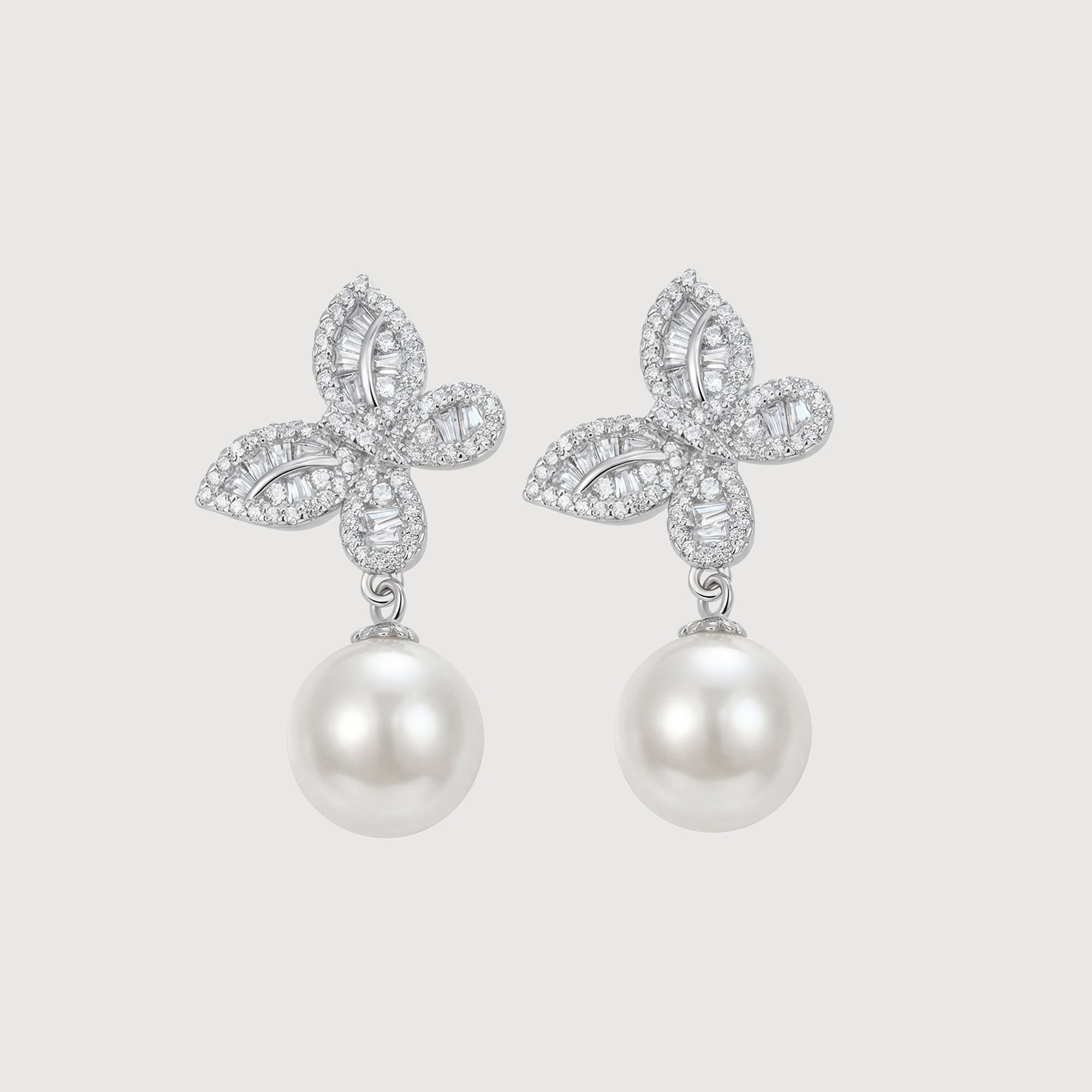 Zircon Butterfly Pearl Drop Earrings