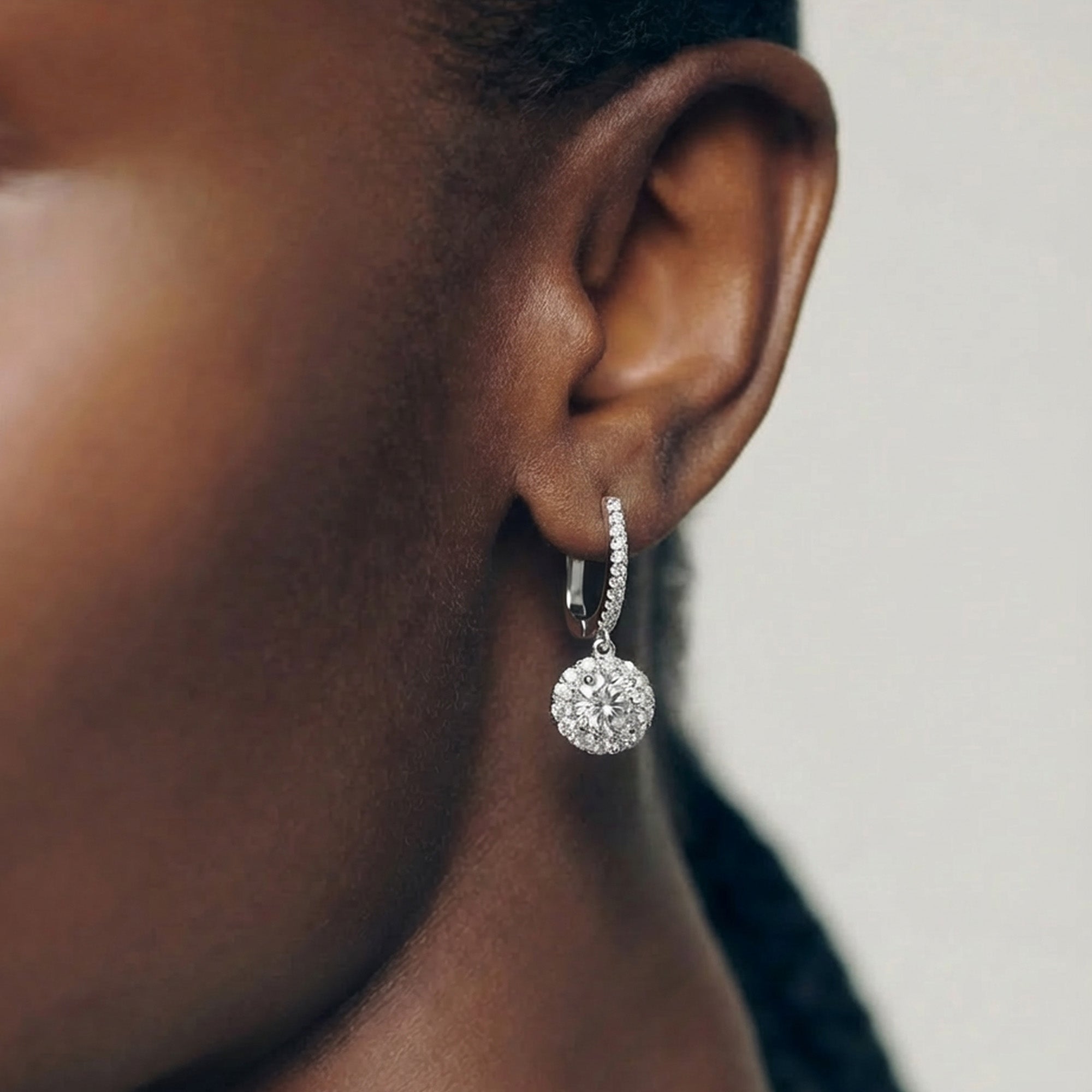 Round Halo Zircon Brass Drop Earrings