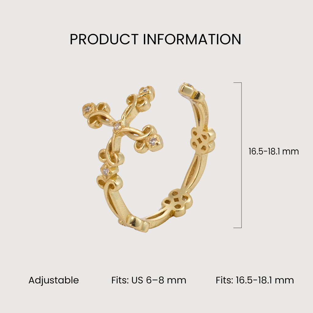 S925 Zircon Floral Filigree Adjustable Ring