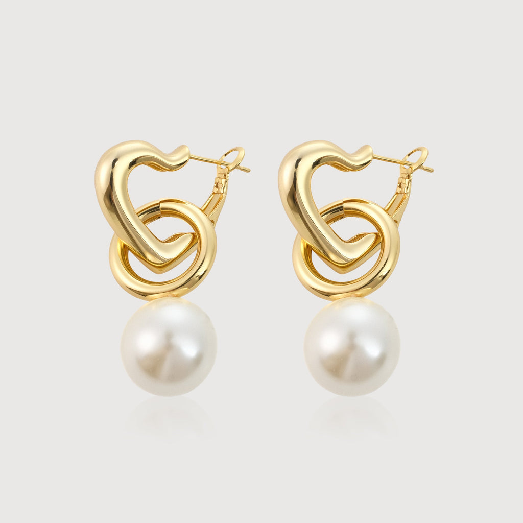 Interlocking Heart Pearl Drop Earrings