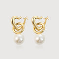 Interlocking Heart Pearl Drop Earrings