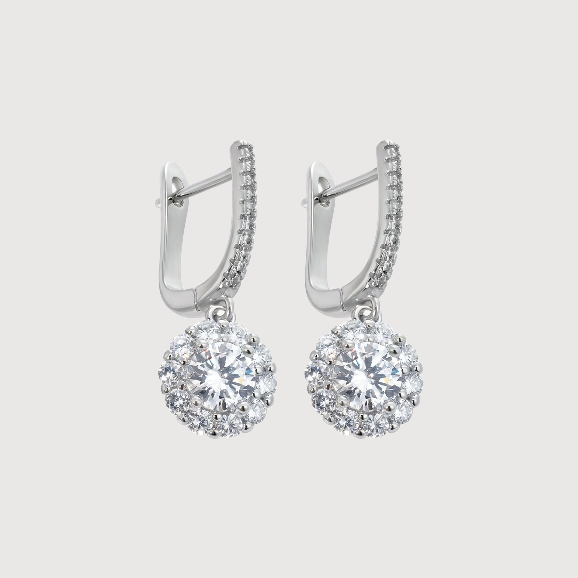 Round Halo Zircon Brass Drop Earrings