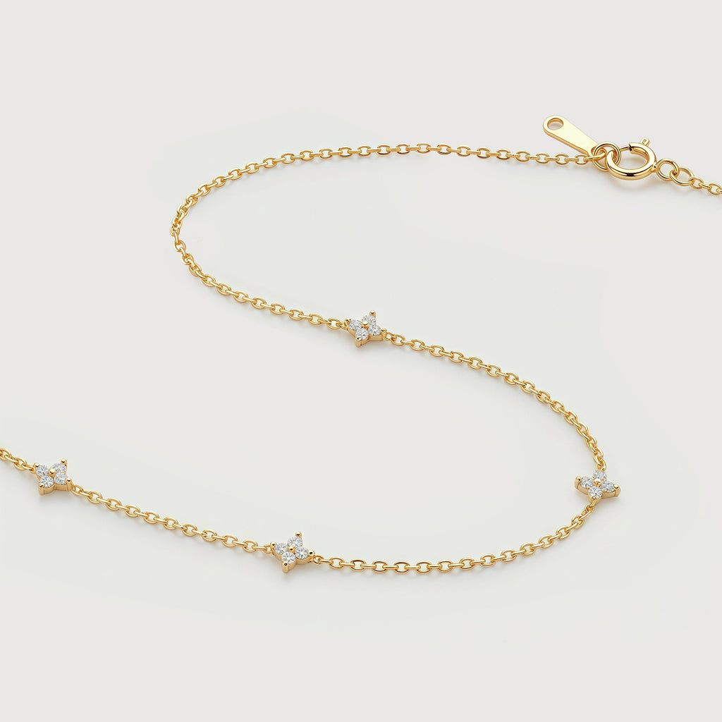 Four-Petal Crystal Sterling Silver Necklace