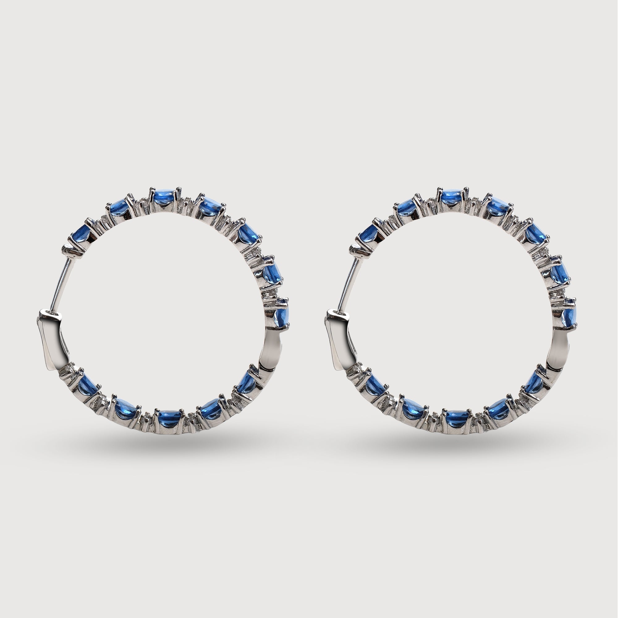 Blue Zircon Silver-Tone Hoop Earrings