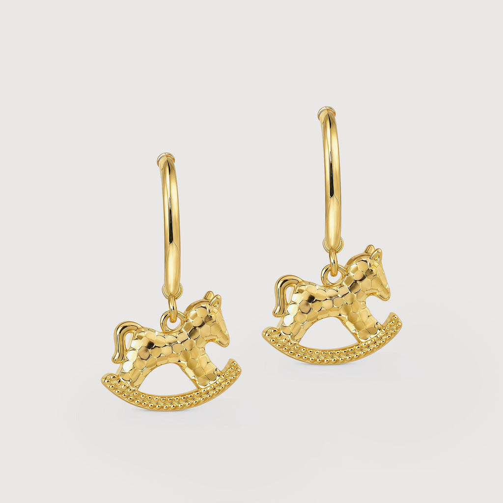 Rocking Horse Charm Hoop Earrings