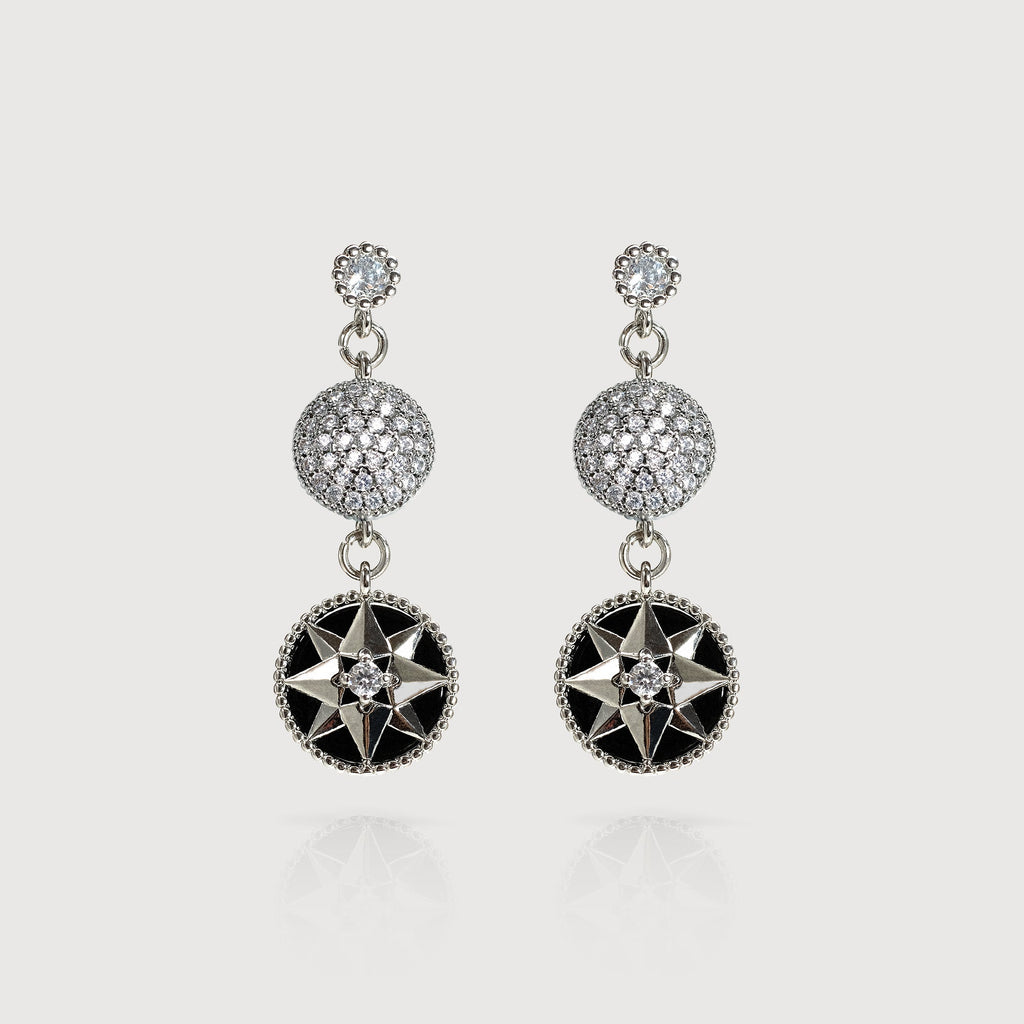 Silver-Tone Star Medallion Drop Earrings