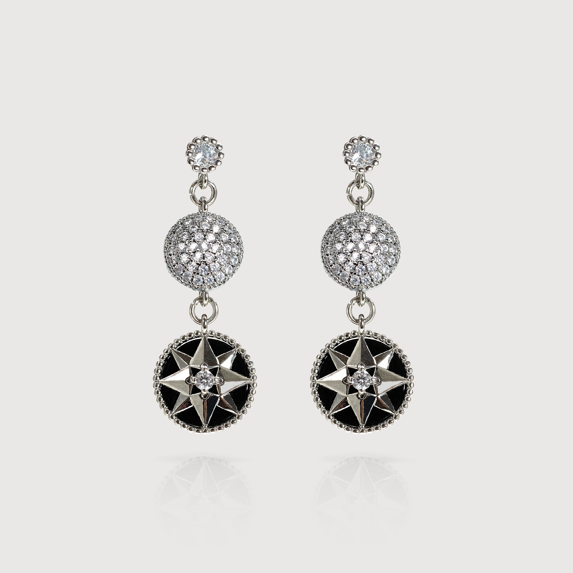 Silver-Tone Star Medallion Drop Earrings