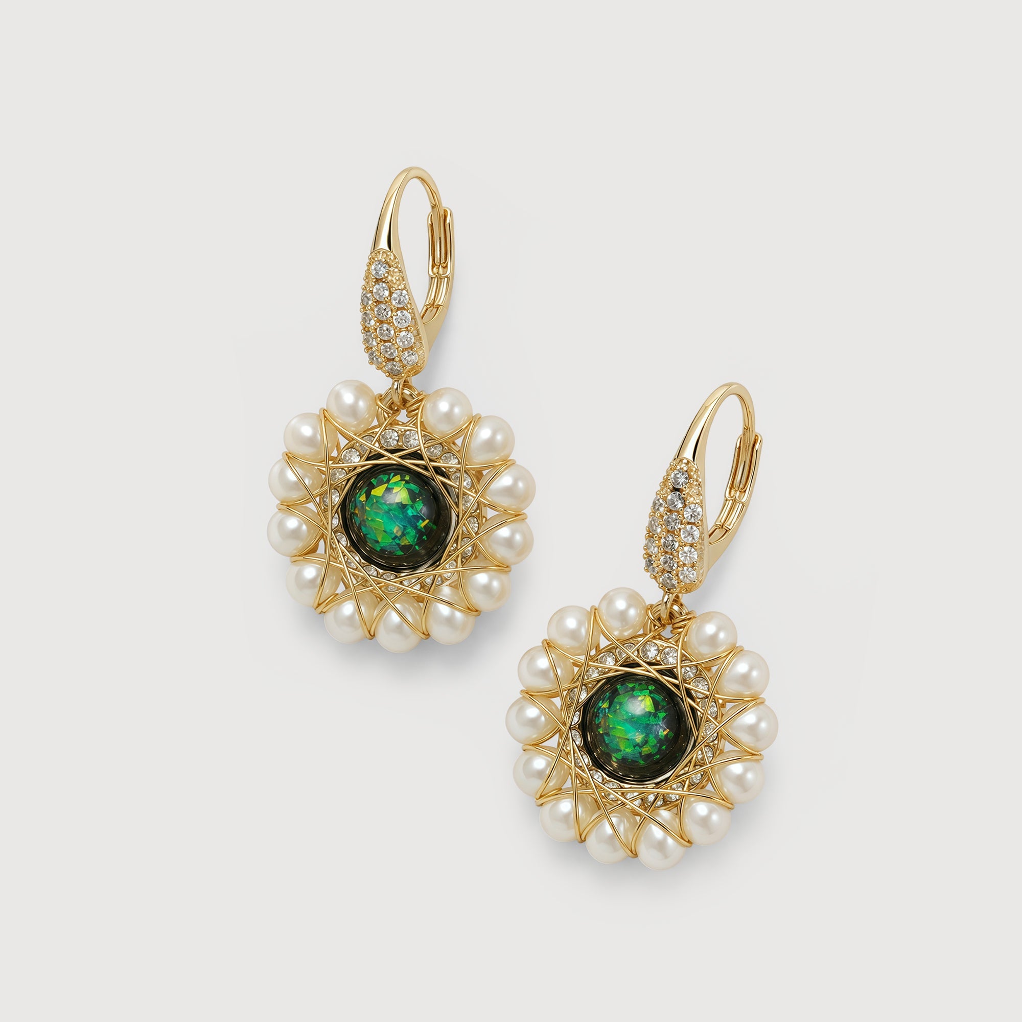 Handwoven Pearl Medallion Drop Earrings