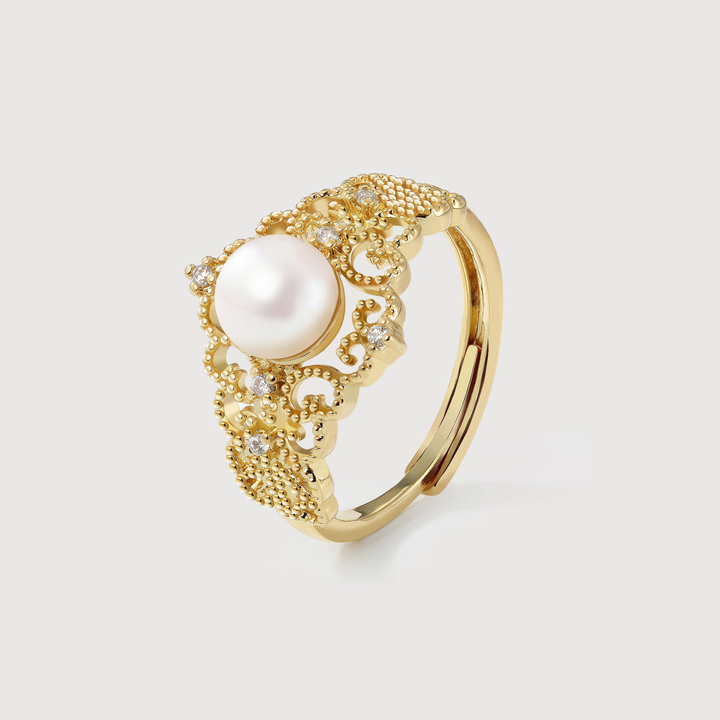 Pearl Filigree 18K Gold-Plated Copper Ring