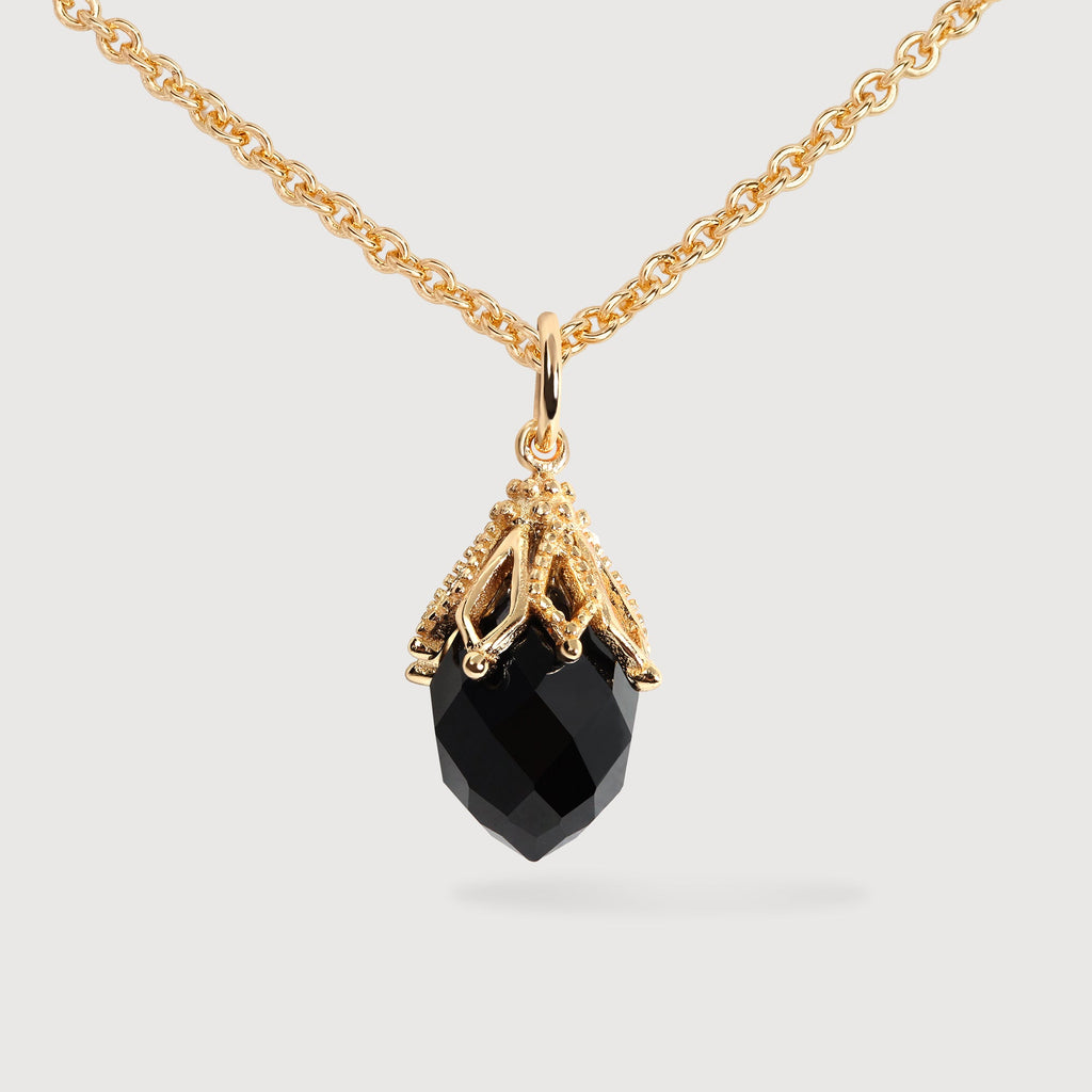 Black Faceted Drop Sterling Silver Necklace