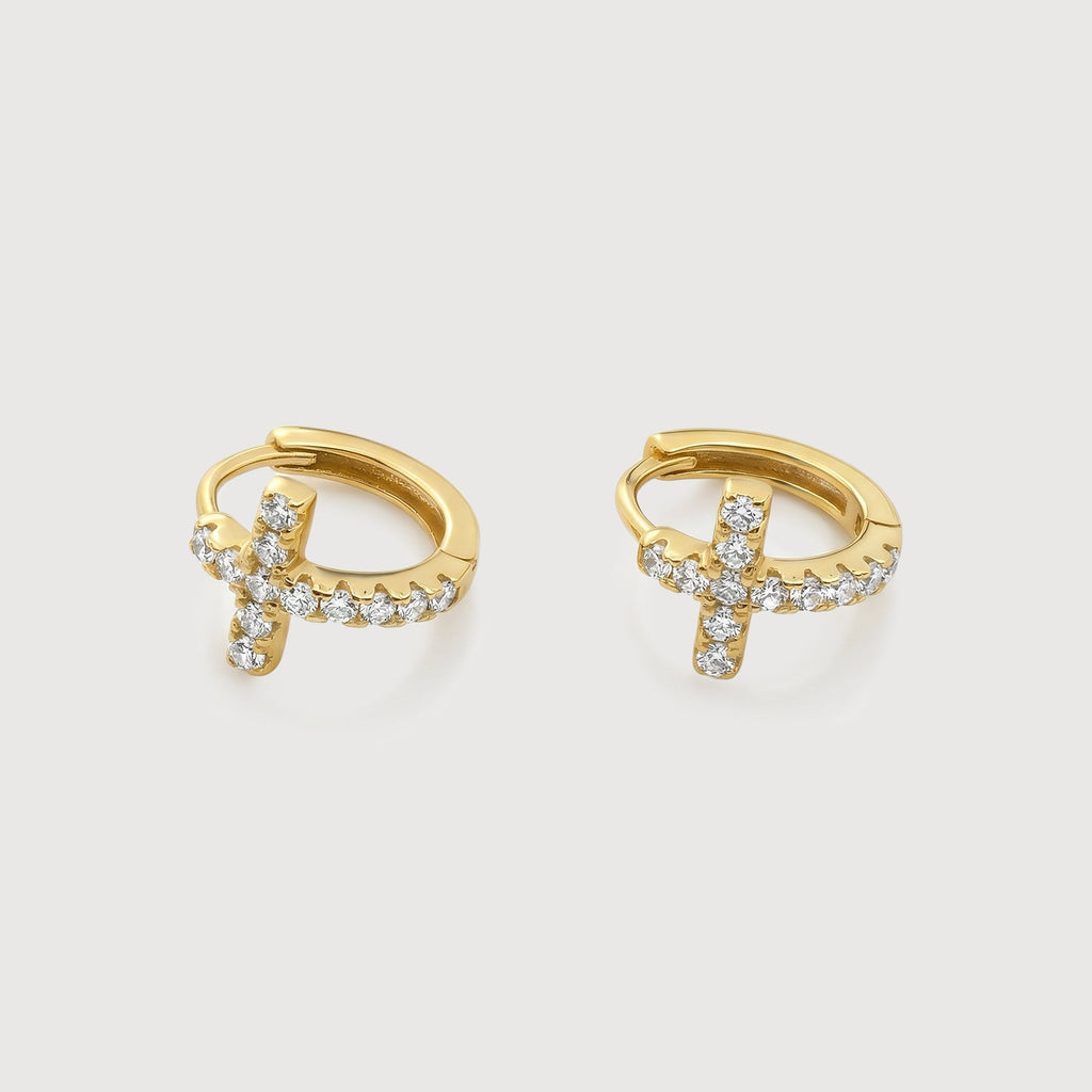 Cubic Zirconia Cross Huggie Earrings