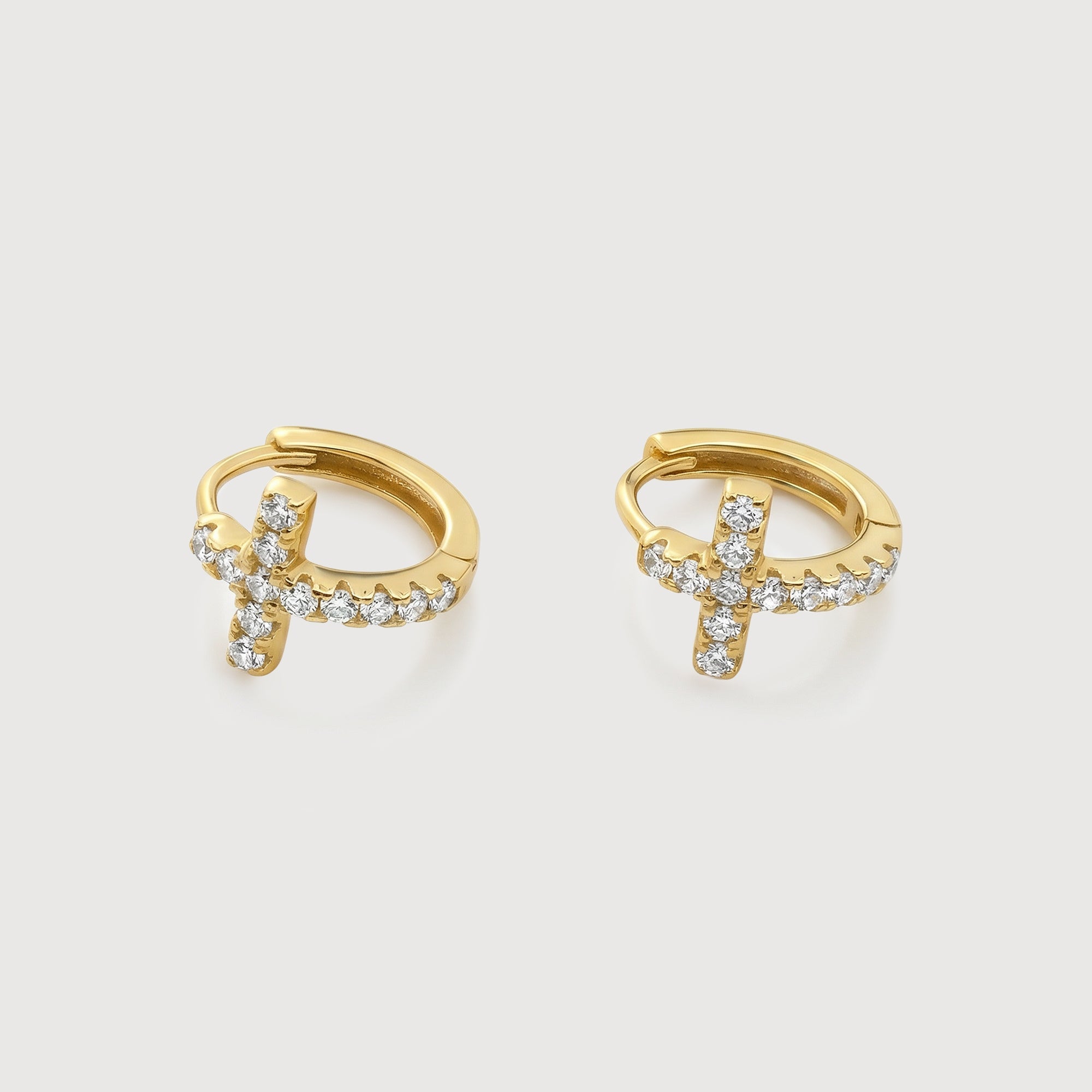 Cubic Zirconia Cross Huggie Earrings