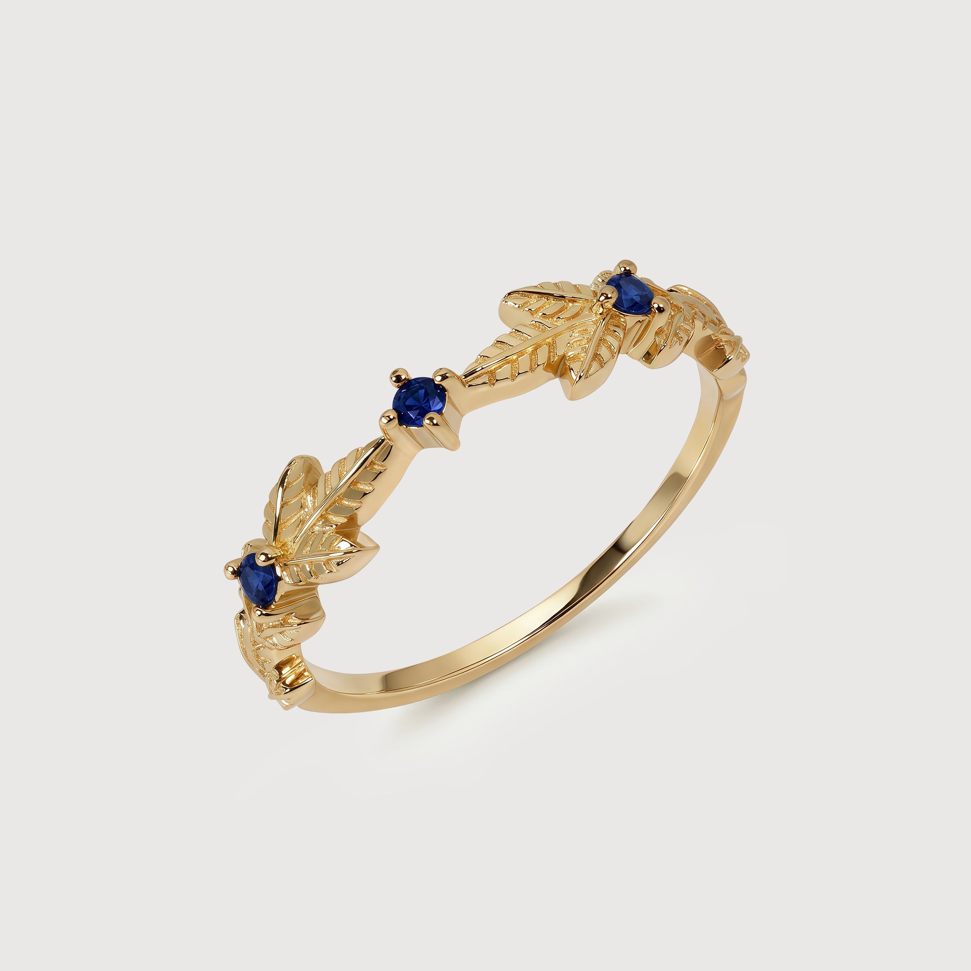 S925 Gold Plated Blue Spinel Leaf Adjustable Ring