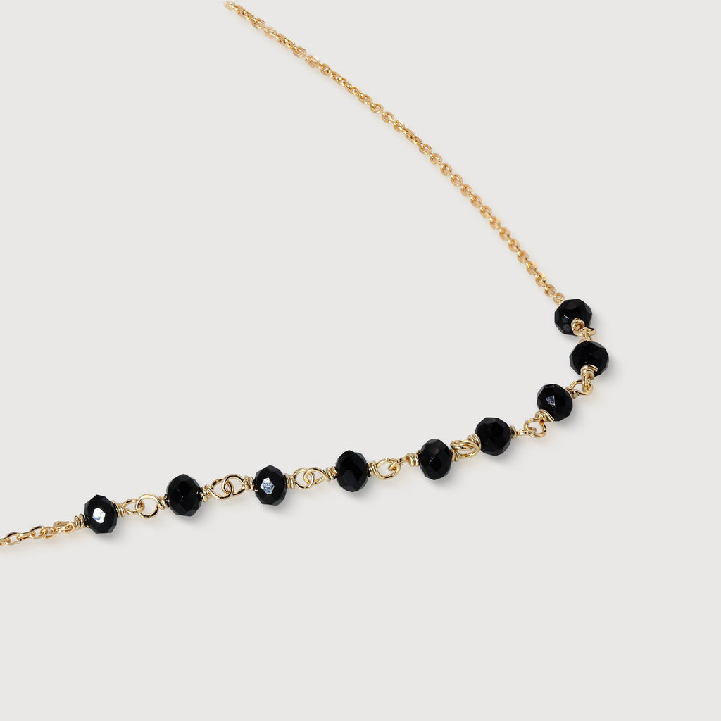 Black Faceted Bead Gold-Plated Necklace