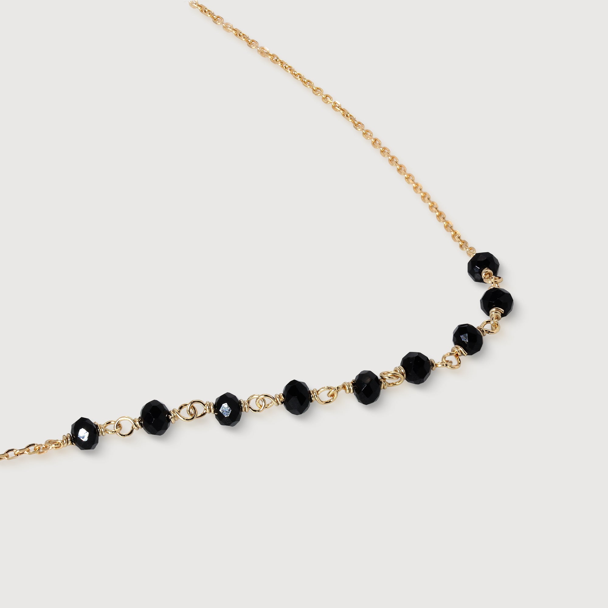 Black Faceted Bead Gold-Plated Necklace
