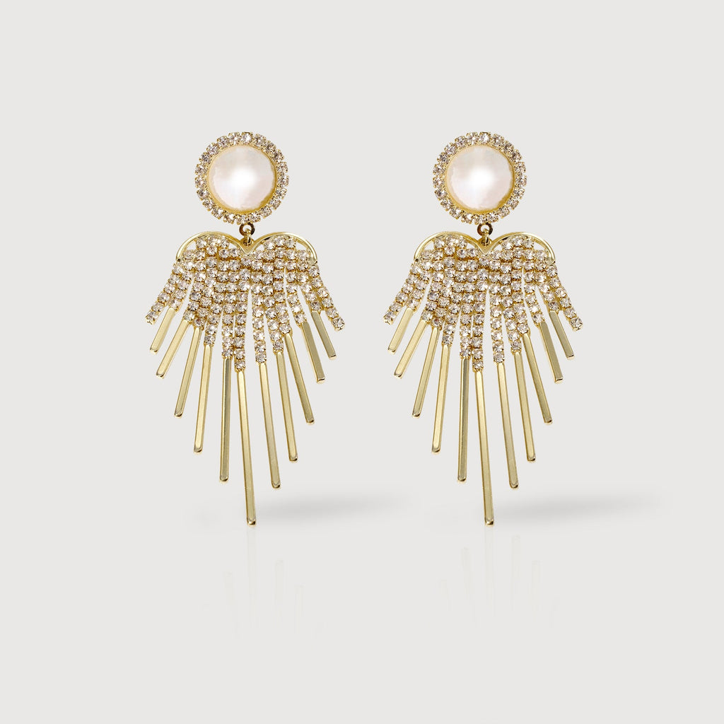 Pearlescent Zircon Wing Fringe Drop Earrings